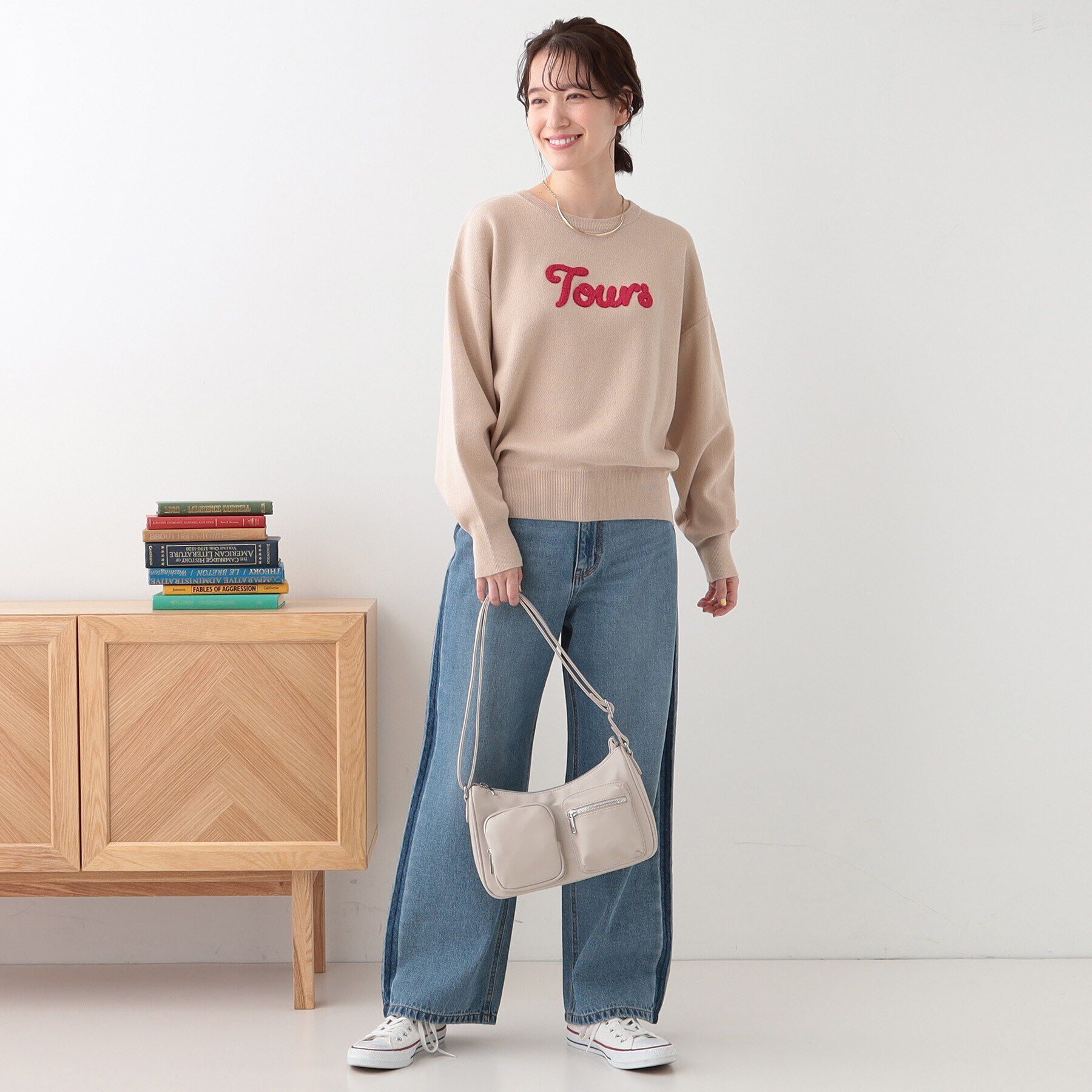 SHOO･LA･RUE「【洗える/S-LL/ちくちくしにくい】ロゴ入りスウェットライクニット」|ニット・セーター|