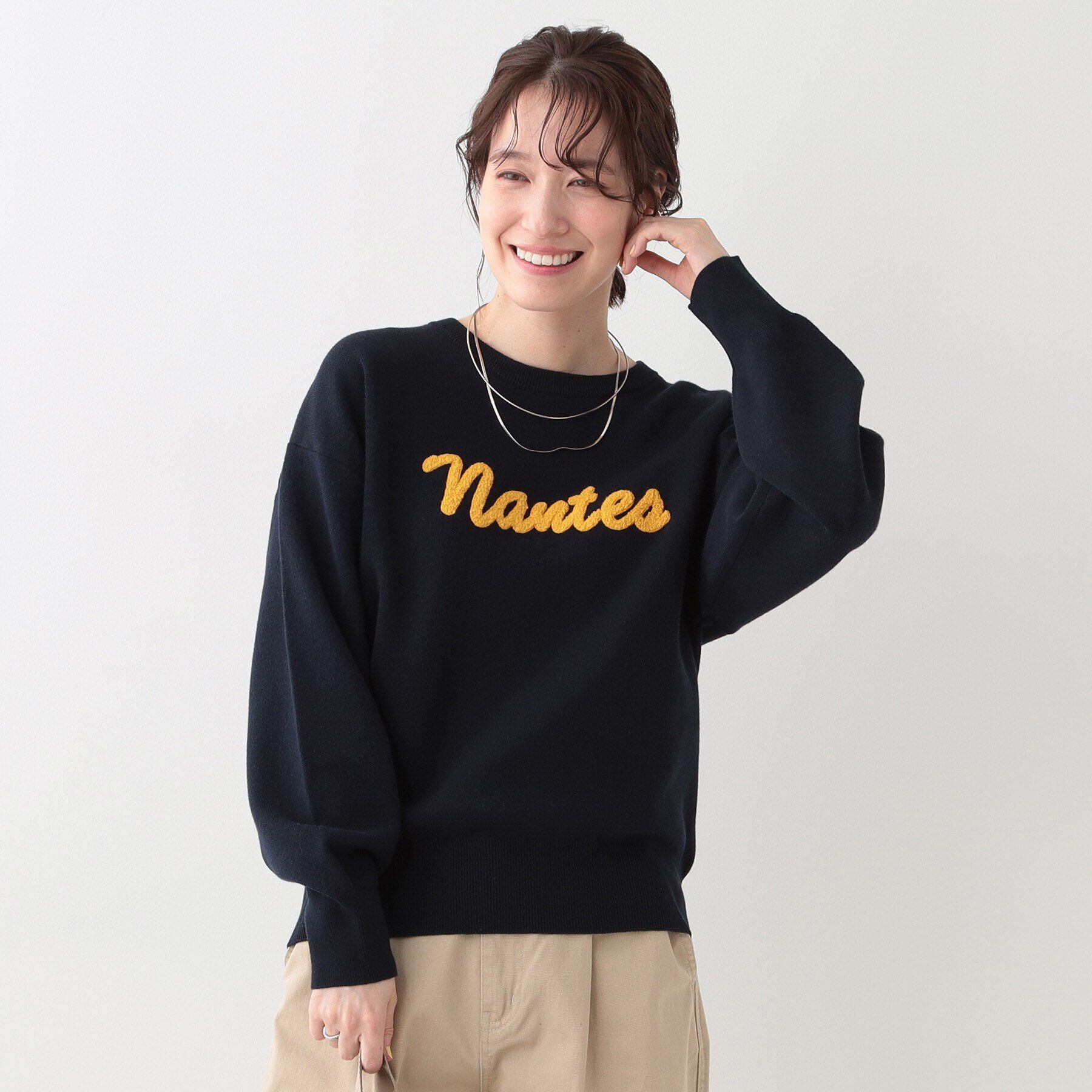 SHOO･LA･RUE「【洗える/S-LL/ちくちくしにくい】ロゴ入りスウェットライクニット」|ニット・セーター|