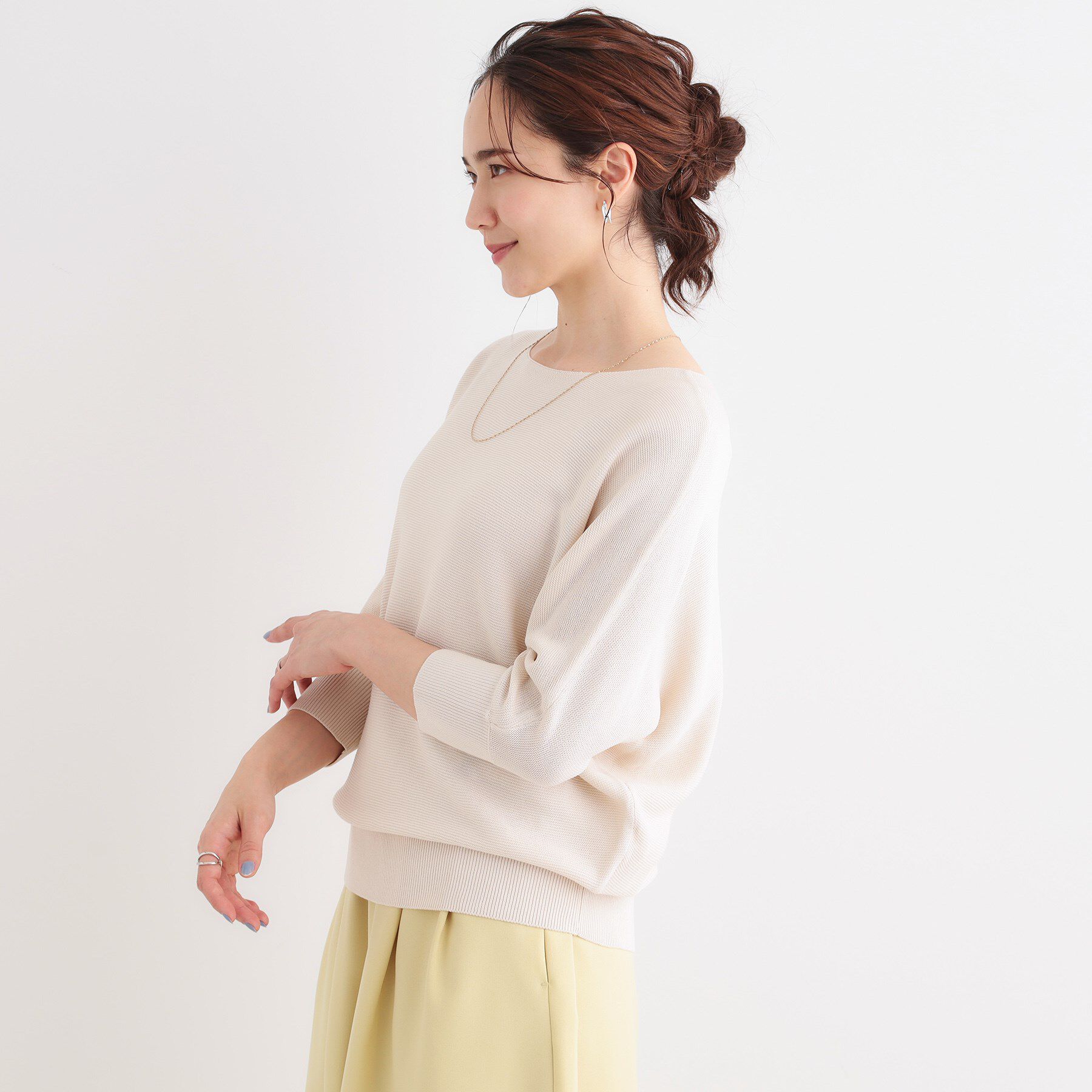 SHOO･LA･RUE「カジュアルにもきれいめにも ガーター編み 7分袖ドルマンニット」|ニット・セーター|