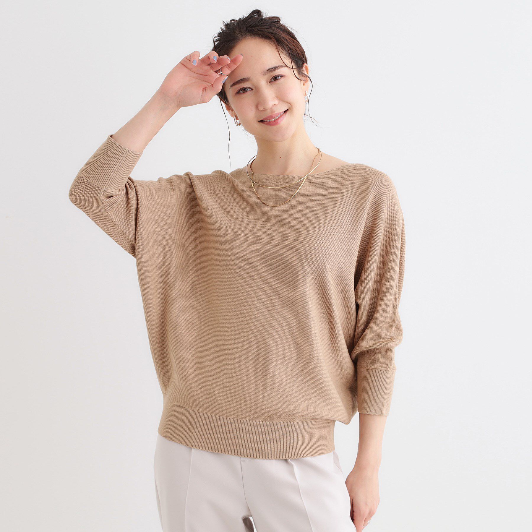 SHOO･LA･RUE「カジュアルにもきれいめにも ガーター編み 7分袖ドルマンニット」|ニット・セーター|