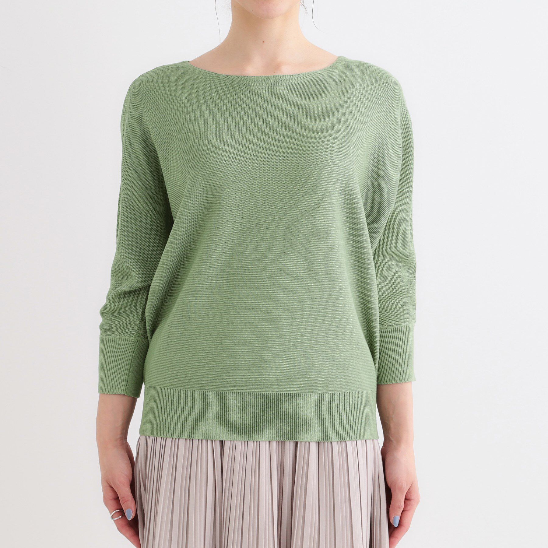 SHOO･LA･RUE「カジュアルにもきれいめにも ガーター編み 7分袖ドルマンニット」|ニット・セーター|