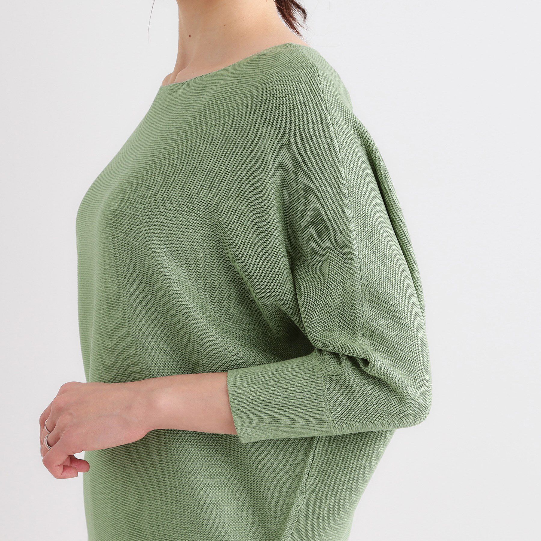 SHOO･LA･RUE「カジュアルにもきれいめにも ガーター編み 7分袖ドルマンニット」|ニット・セーター|