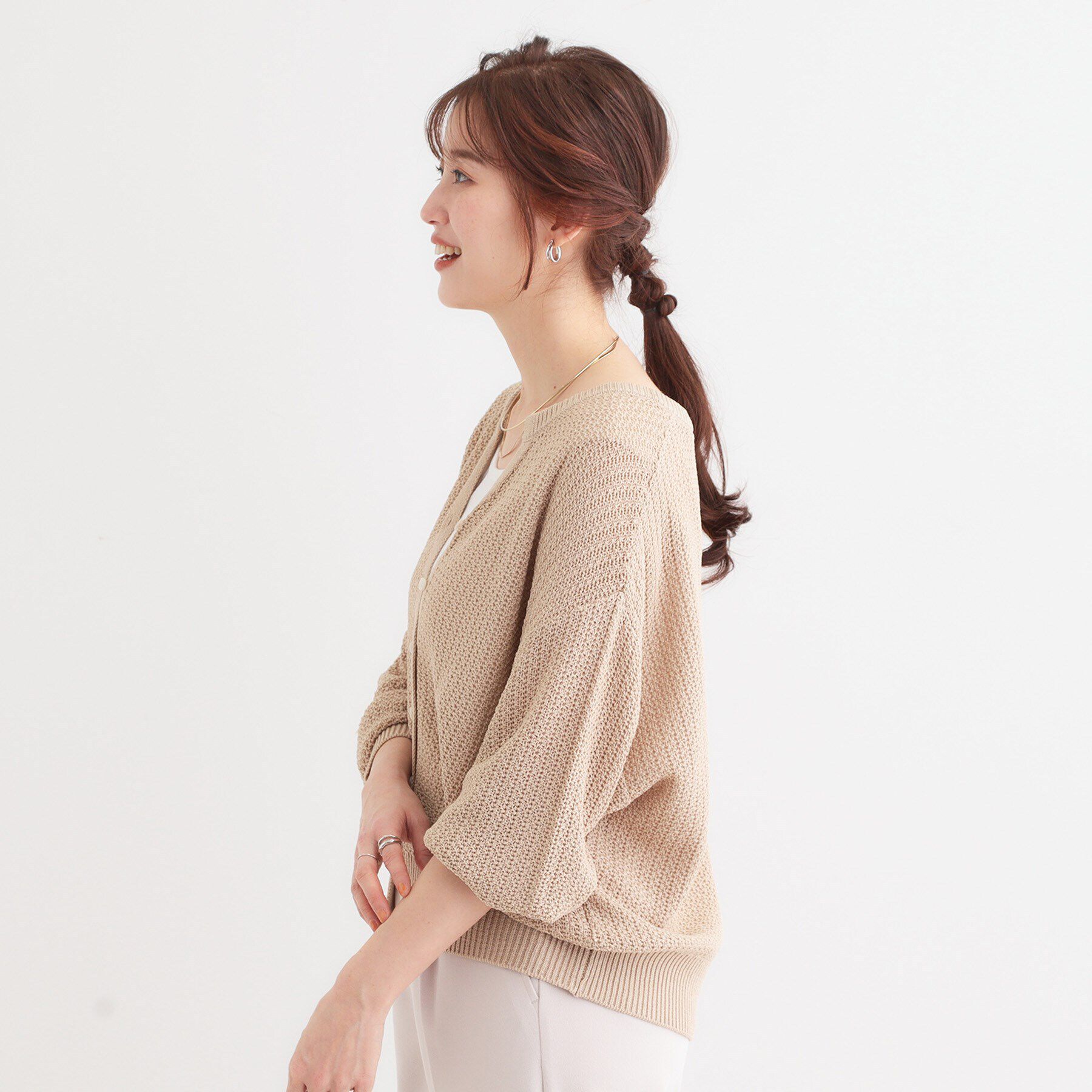 SHOO･LA･RUE「【洗える】ざっくり編みが大人かわいい キーネックカーディガン」|カーディガン|