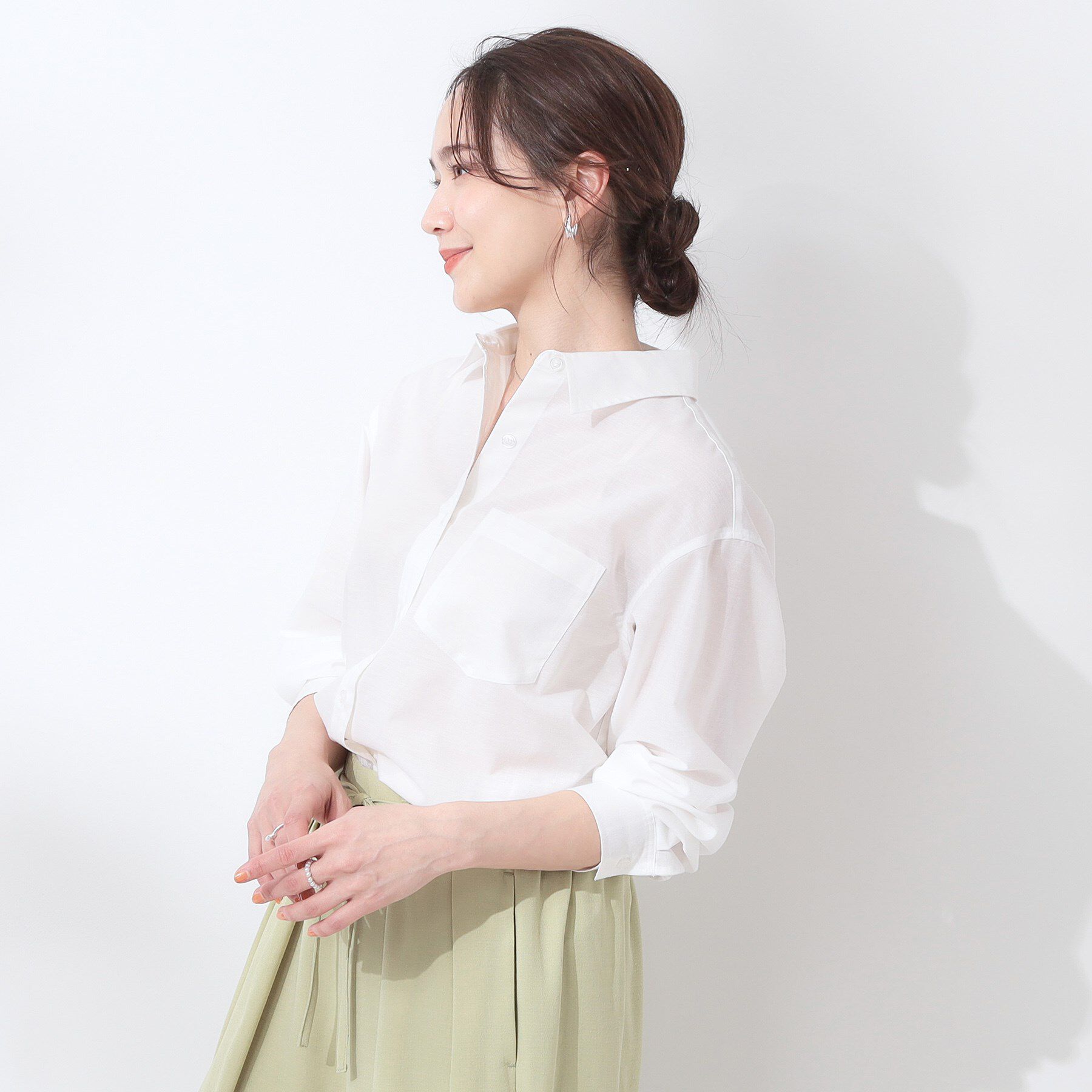 SHOO･LA･RUE「【洗える/S-LL/UV/吸水速乾】洗濯後しわになりにくいリネンブレンドシャツ」|シャツ・ブラウス|