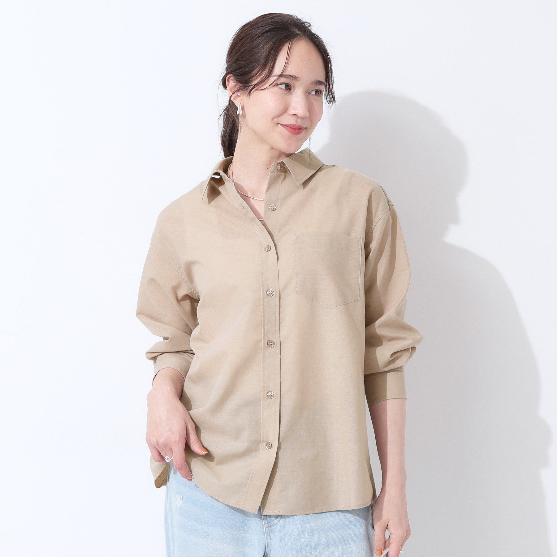 SHOO･LA･RUE「【洗える/S-LL/UV/吸水速乾】洗濯後しわになりにくいリネンブレンドシャツ」|シャツ・ブラウス|