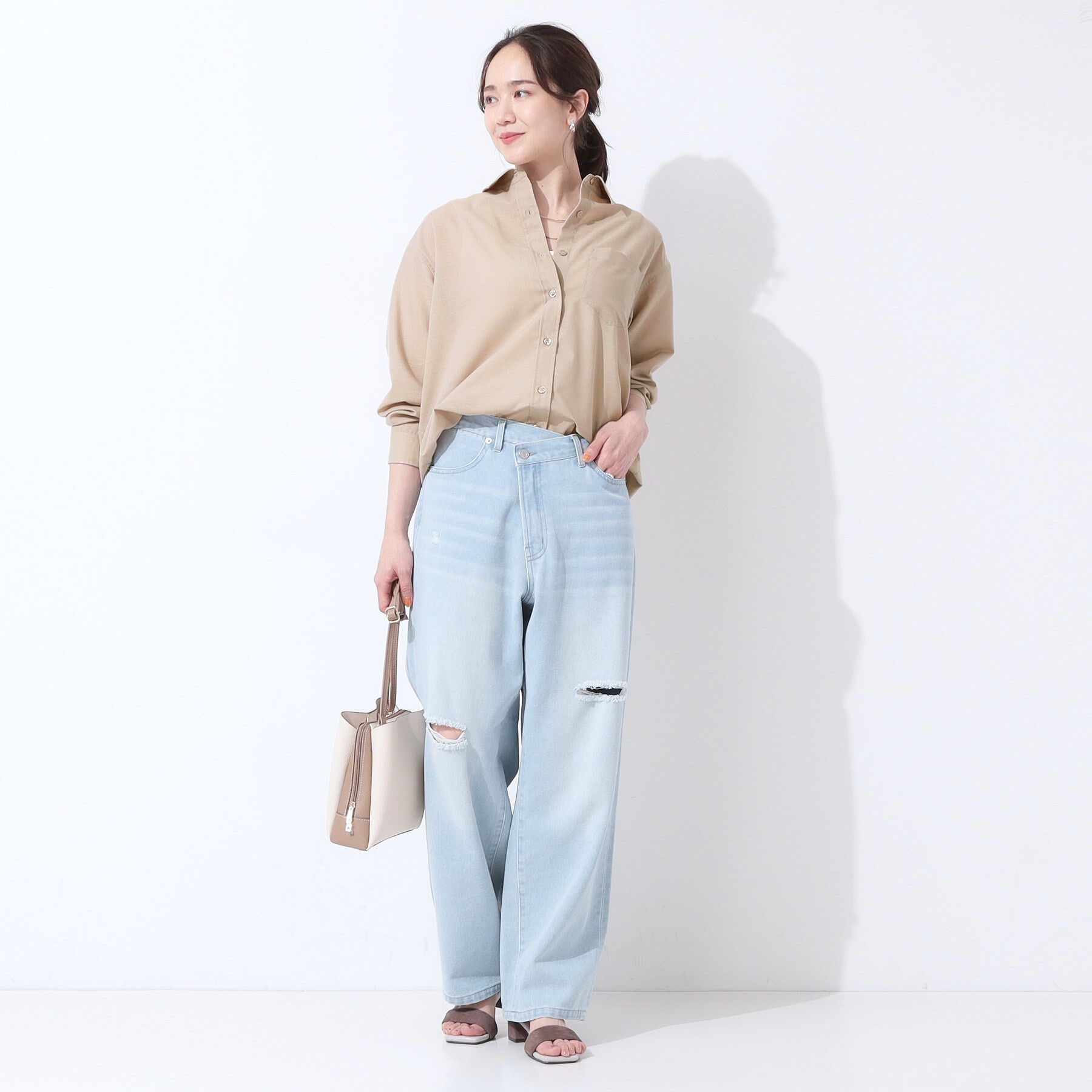 SHOO･LA･RUE「【洗える/S-LL/UV/吸水速乾】洗濯後しわになりにくいリネンブレンドシャツ」|シャツ・ブラウス|