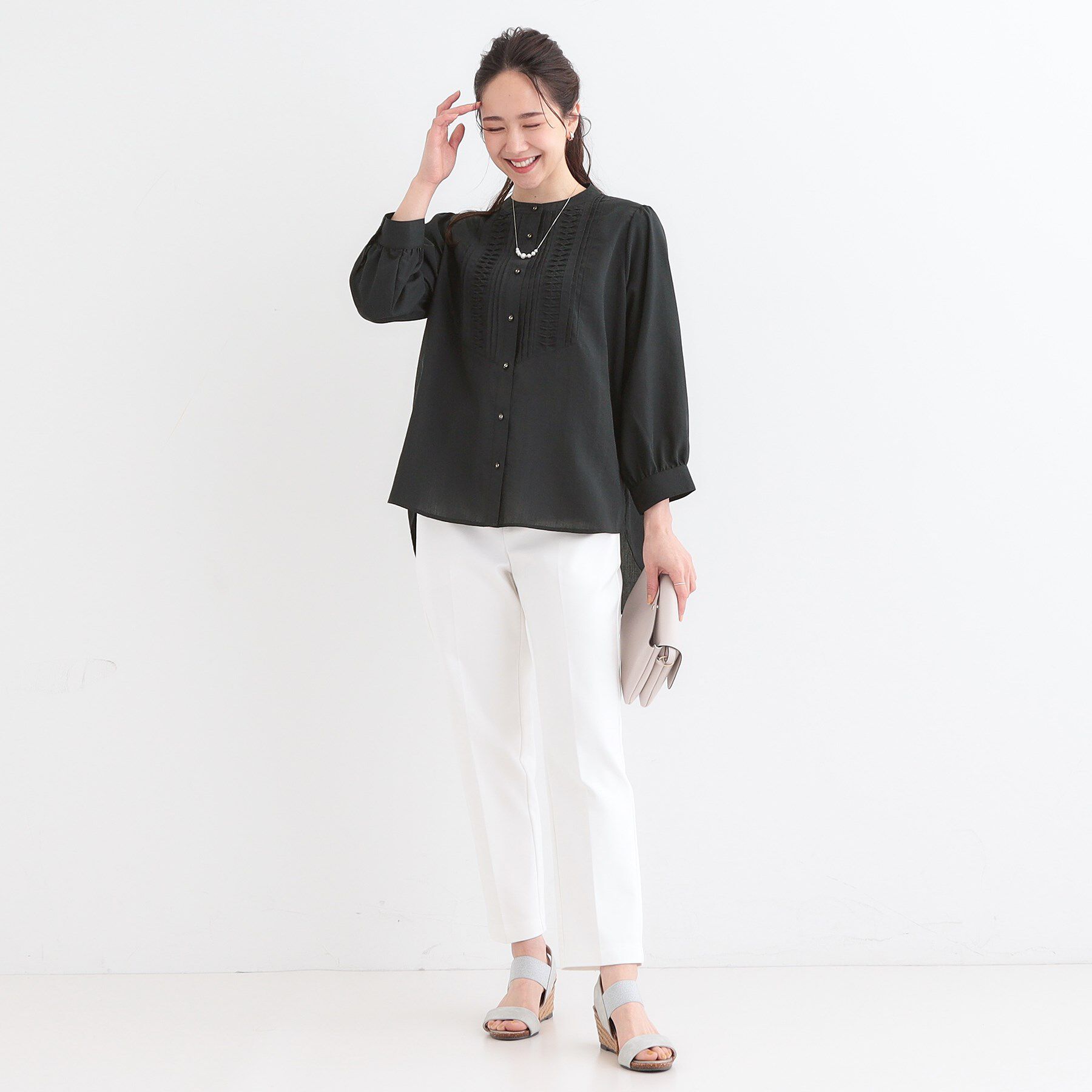 SHOO･LA･RUE「【S-LL】お顔周りを華やかに おりがみタックブラウス」|シャツ・ブラウス|