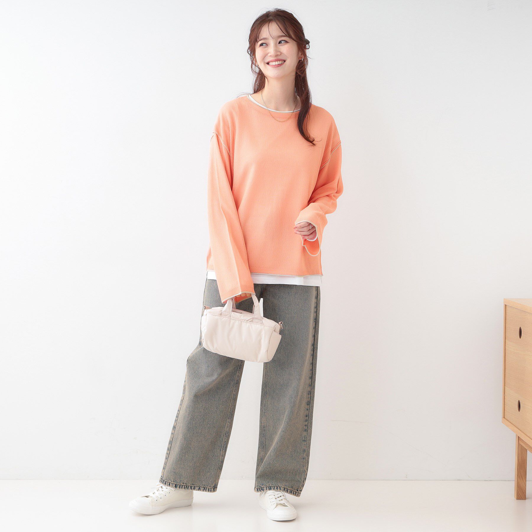 SHOO･LA･RUE「【S-LL/2枚セット】シアー感も楽しめる 光沢カノコ編み配色ニット+ロンT」|ニット・セーター|