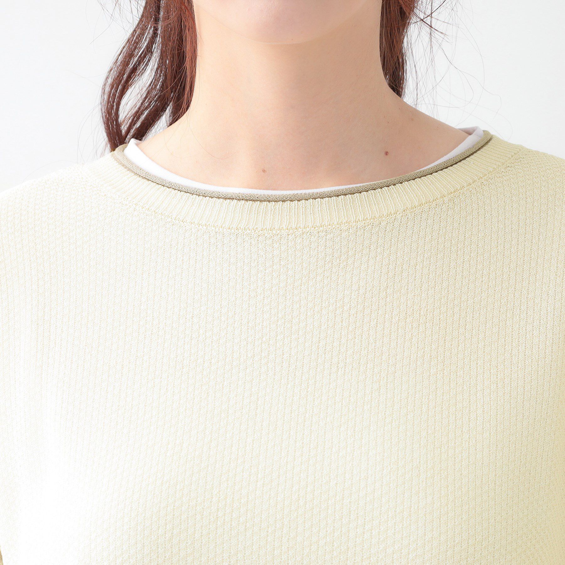 SHOO･LA･RUE「【S-LL/2枚セット】シアー感も楽しめる 光沢カノコ編み配色ニット+ロンT」|ニット・セーター|