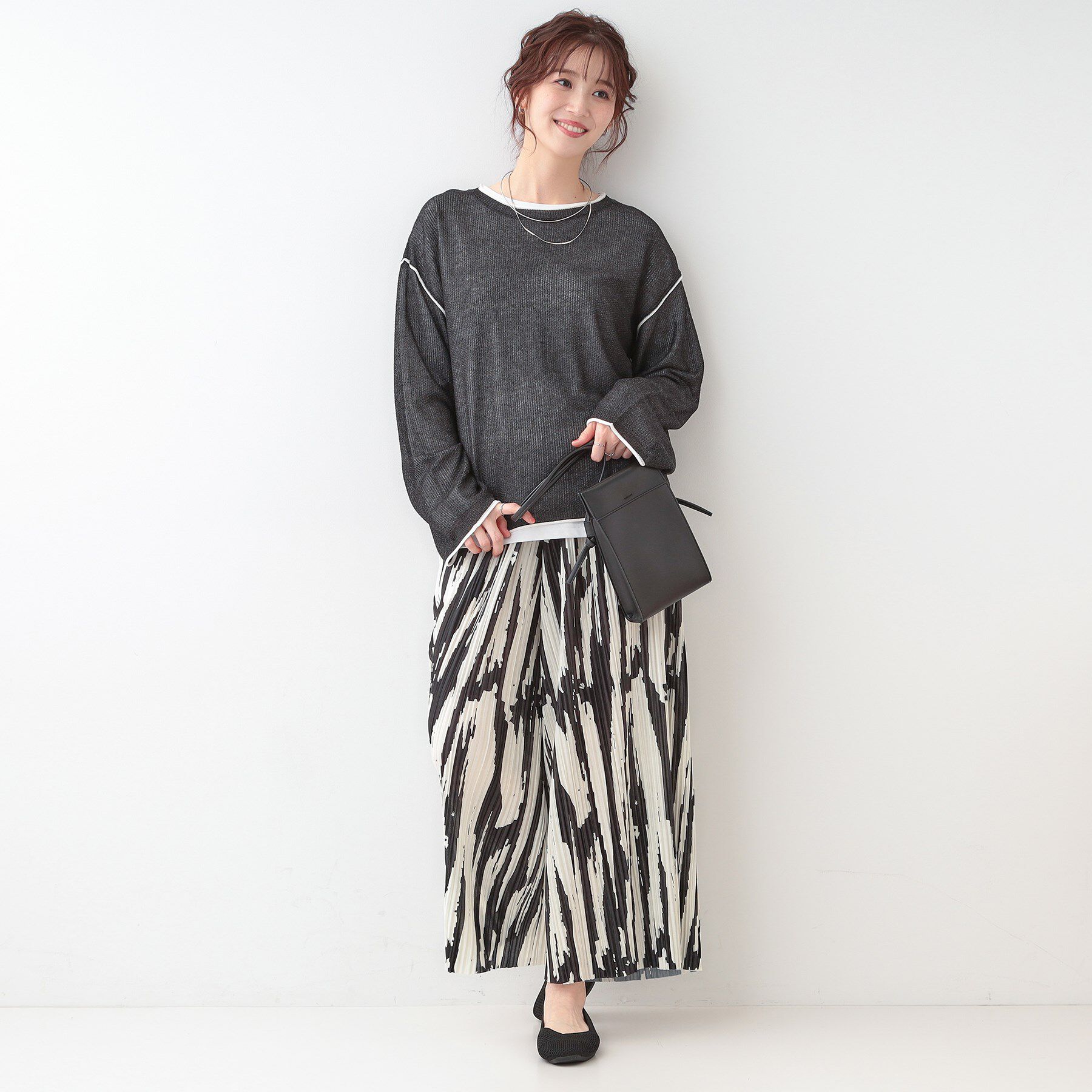 SHOO･LA･RUE「【S-LL/2枚セット】シアー感も楽しめる 光沢カノコ編み配色ニット+ロンT」|ニット・セーター|