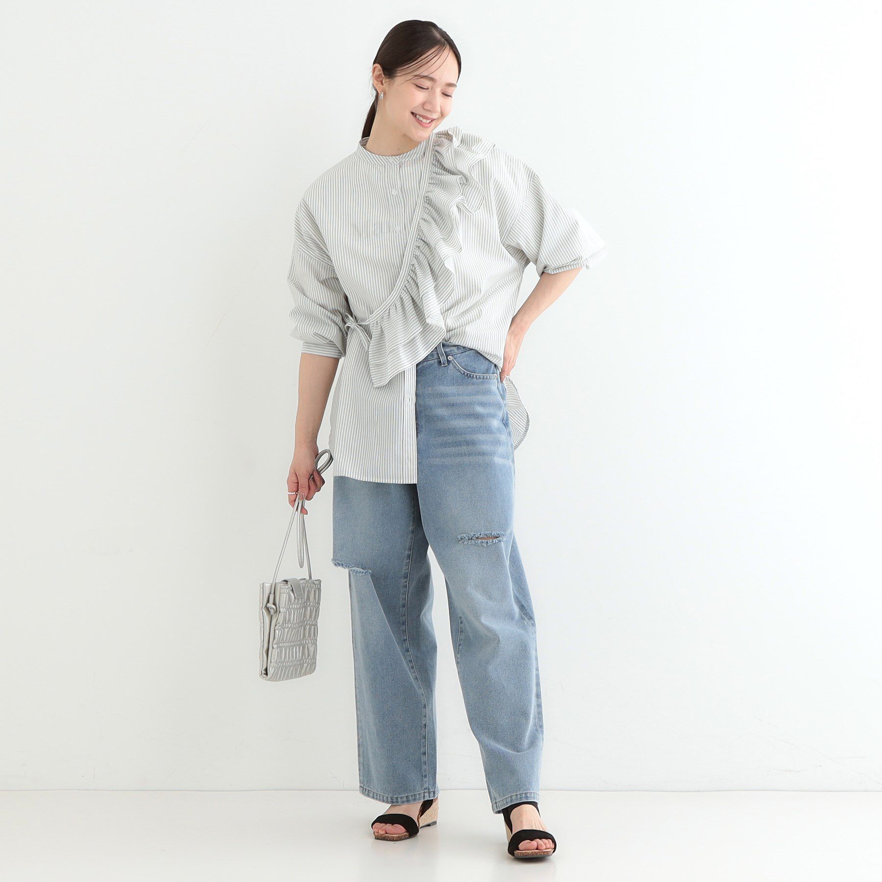 SHOO･LA･RUE「【3WAY】フリルサッシュ付きバンドカラーシャツ」|シャツ・ブラウス|