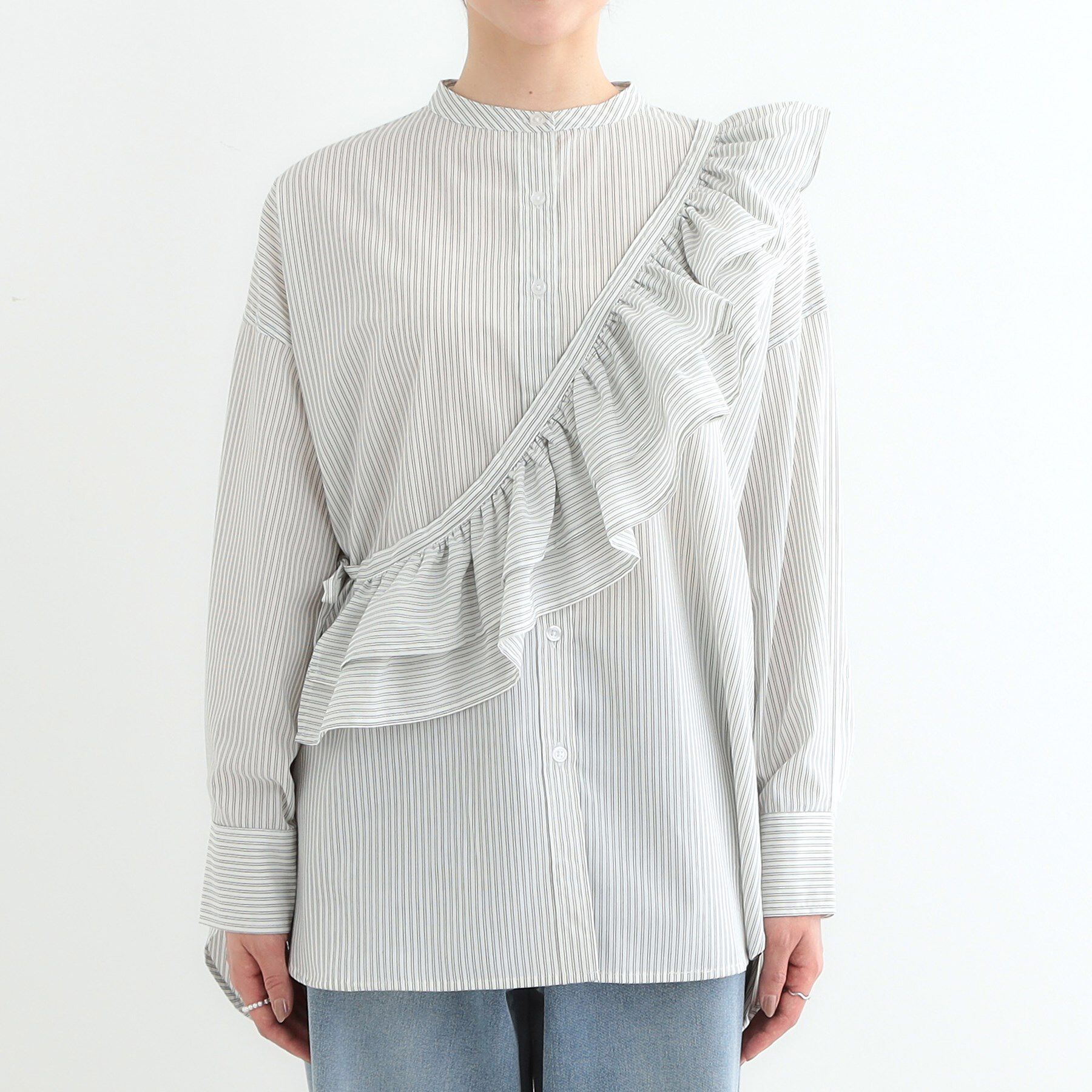 SHOO･LA･RUE「【3WAY】フリルサッシュ付きバンドカラーシャツ」|シャツ・ブラウス|