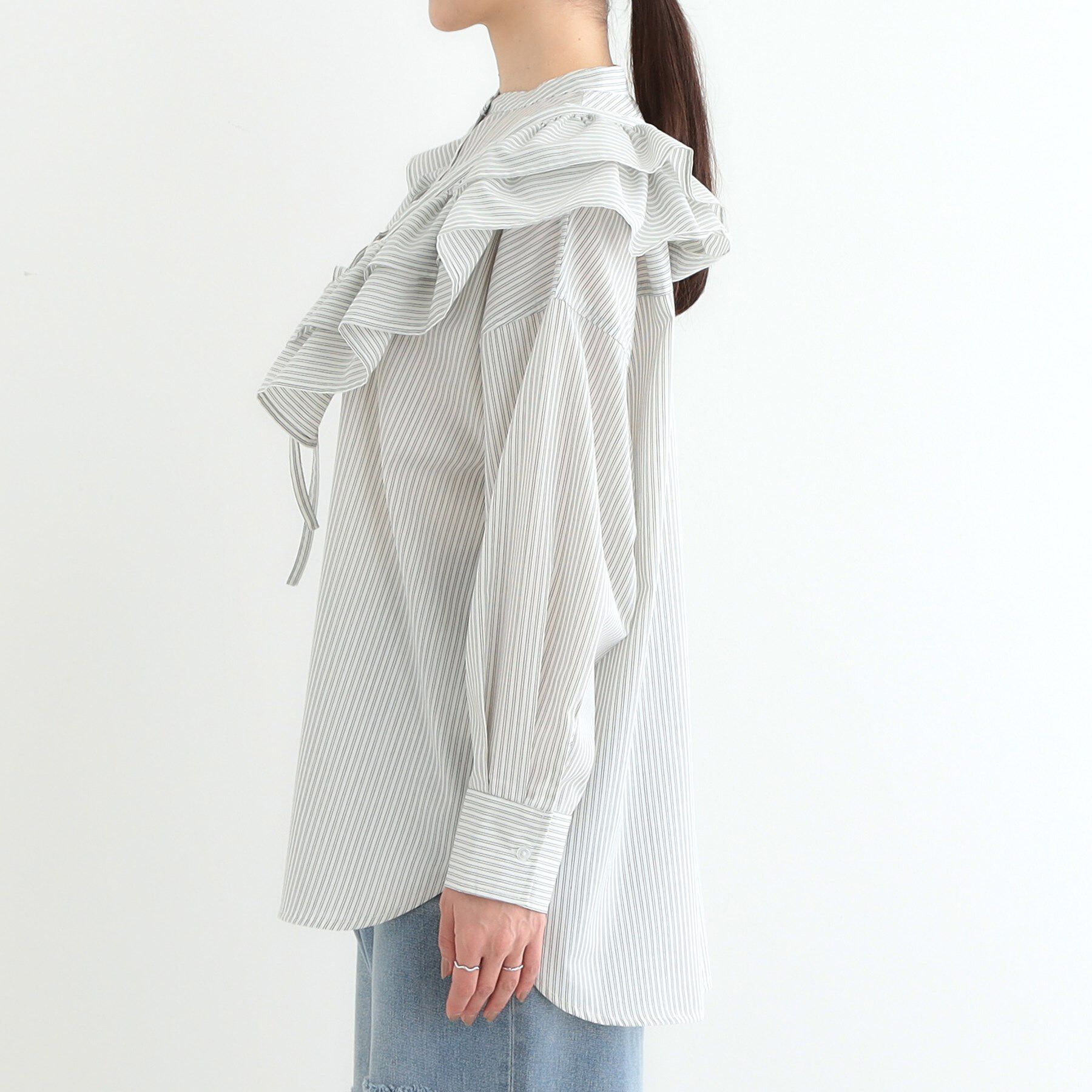 SHOO･LA･RUE「【3WAY】フリルサッシュ付きバンドカラーシャツ」|シャツ・ブラウス|