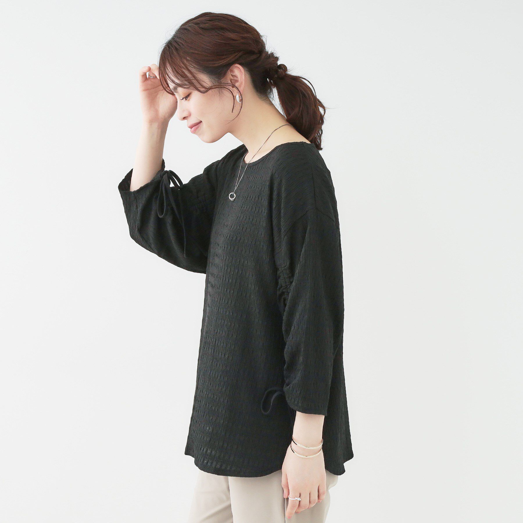 SHOO･LA･RUE「【洗える/S-LL】お袖シャーリングトップス」|シャツ・ブラウス|