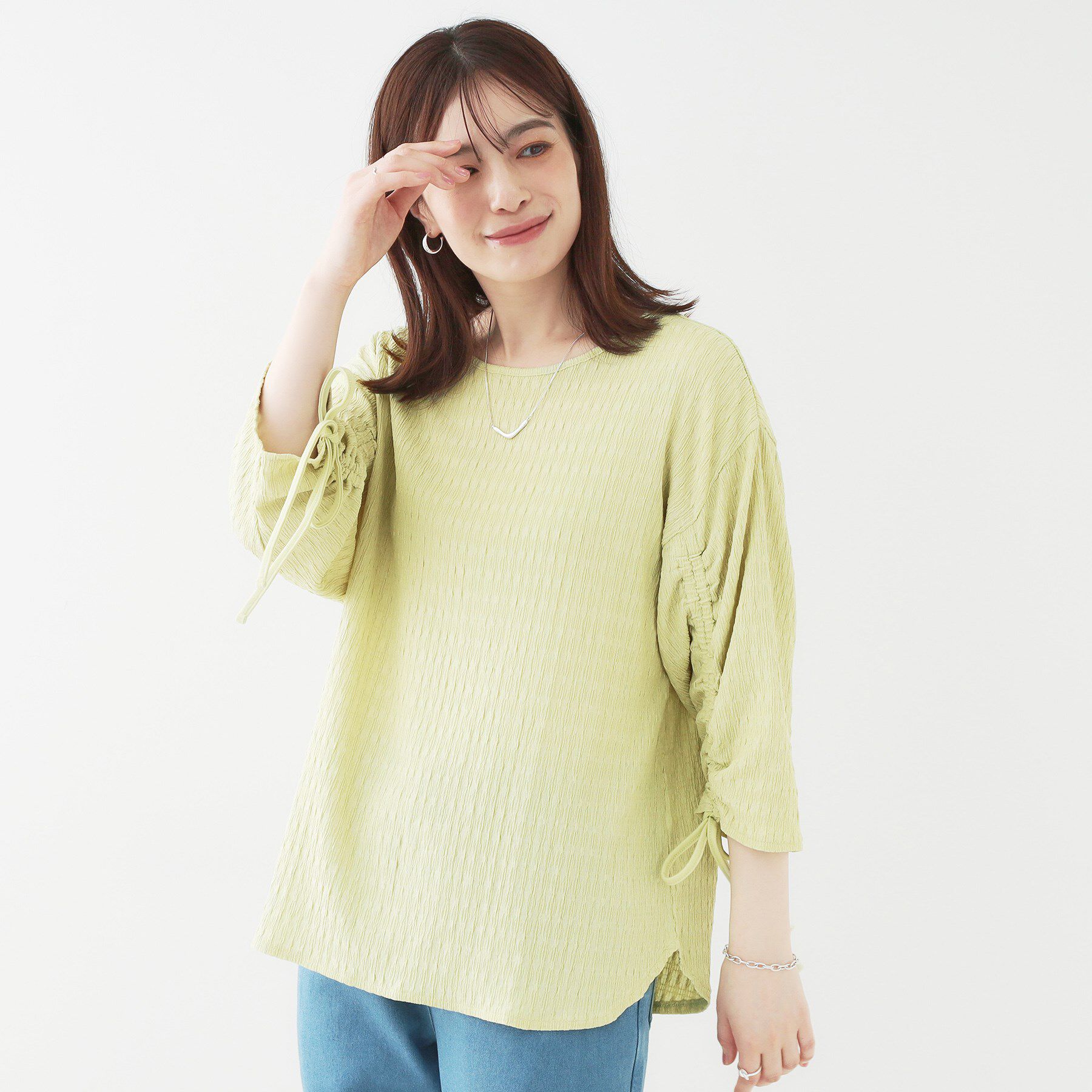 SHOO･LA･RUE「【洗える/S-LL】お袖シャーリングトップス」|シャツ・ブラウス|