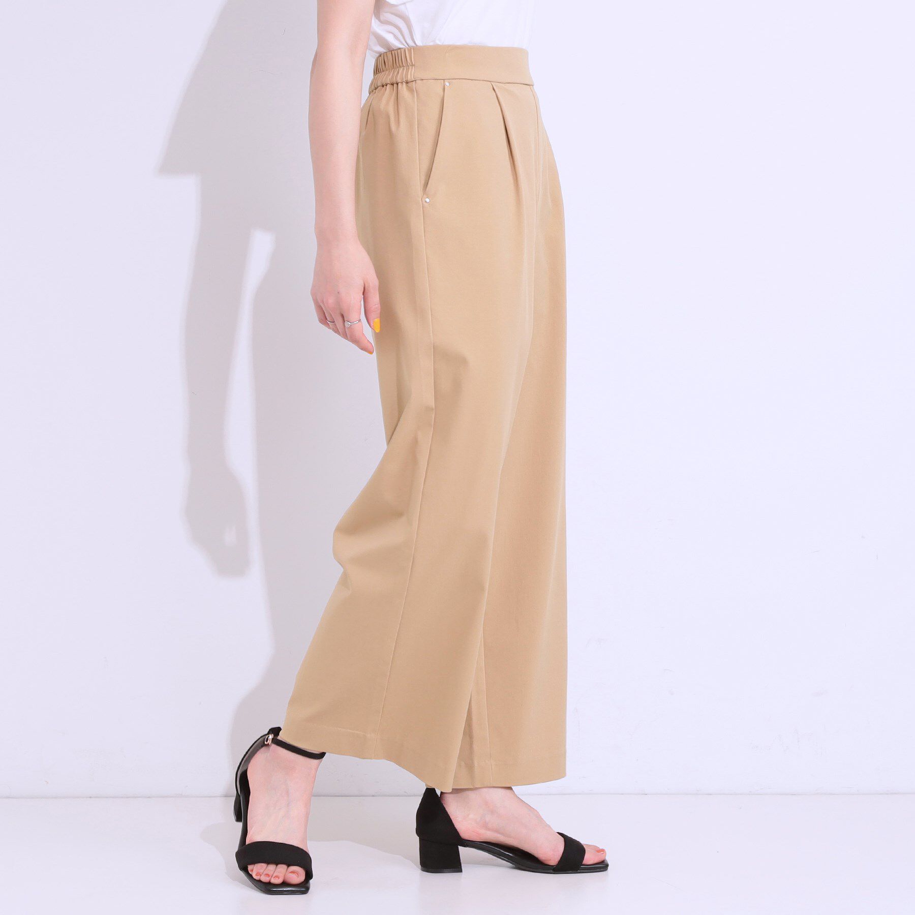 SHOO･LA･RUE「【高レビュー/S-LL/ひんやり】ゴールドパーツがアクセント ストレッチワイドパンツ」|その他|