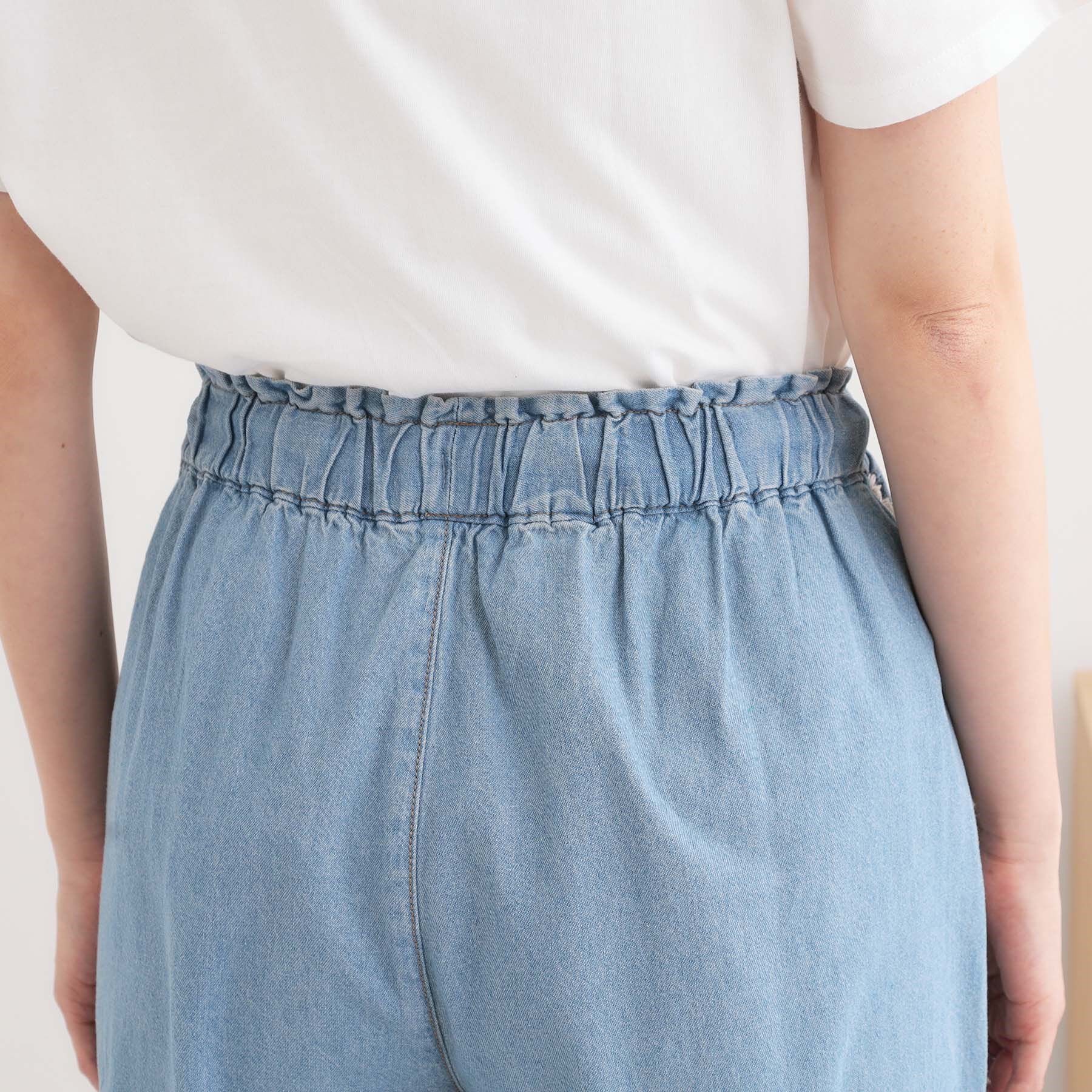 SHOO･LA･RUE「【S-LL】フリンジイージーデニムパンツ」|デニム|