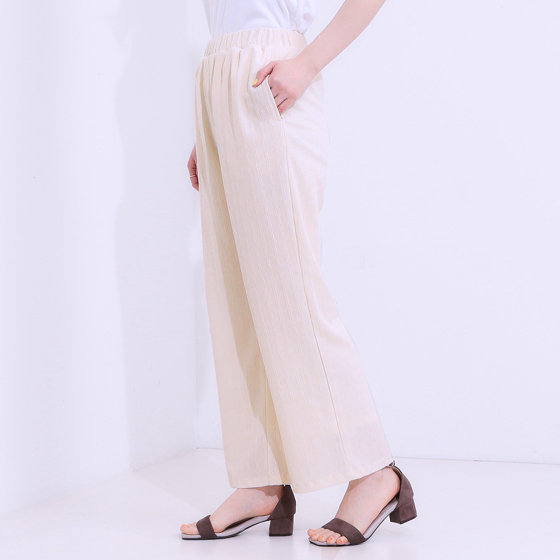 SHOO･LA･RUE「【洗える/S-LL】ウエストゴムで楽ちん ジャカード柄イージーパンツ」|その他|