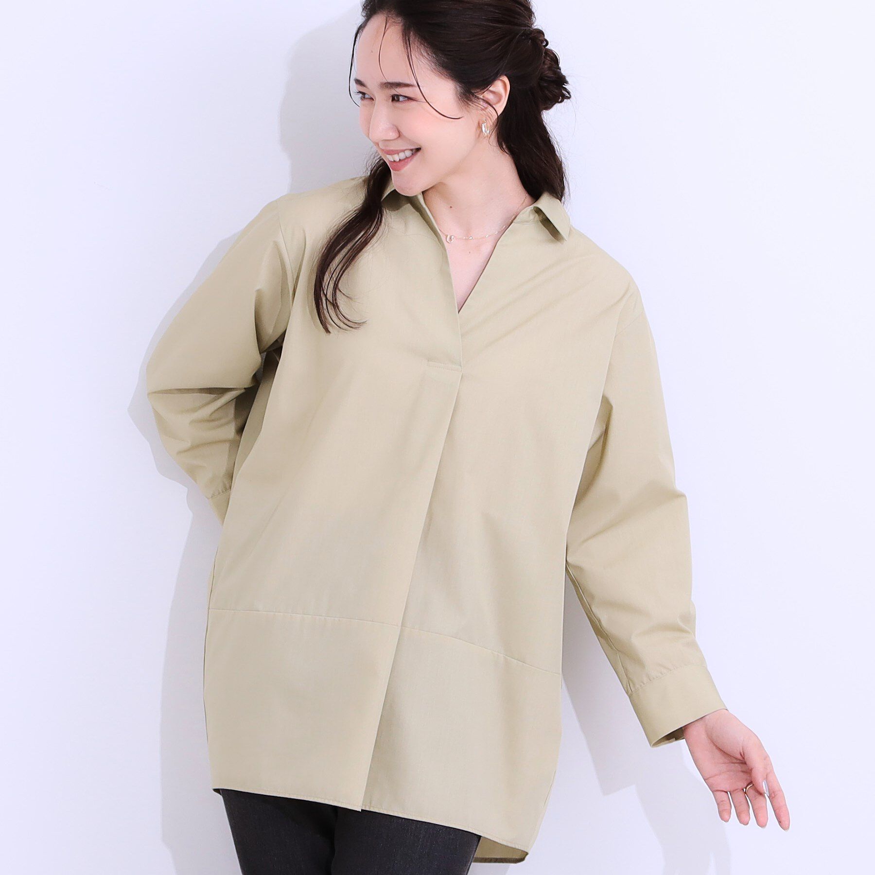 SHOO･LA･RUE「【洗える/S-LL】きれいに体型カバーが叶うチュニックシャツ」|チュニック|イエロー(031)