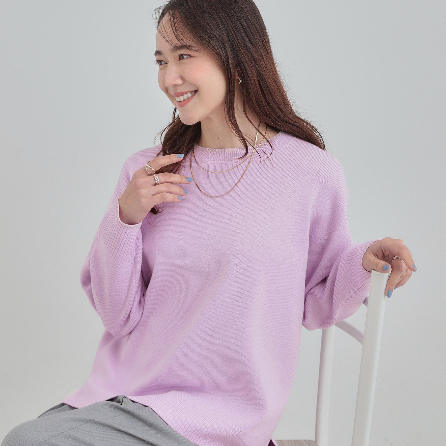 SHOO･LA･RUE「【洗濯機可/セットアップ可/毛玉になりにくい】クルーネックニット」|ニット・セーター|パープル(081)