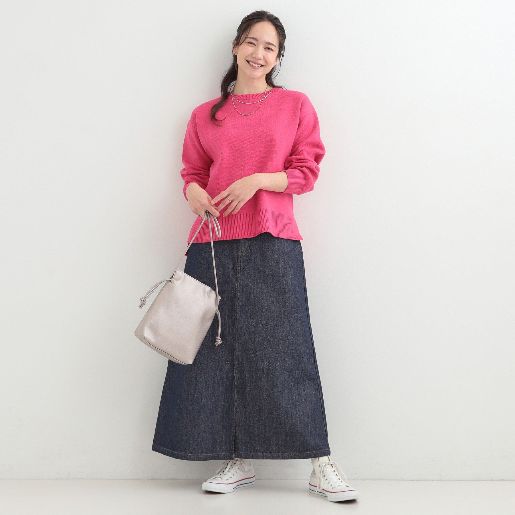 SHOO･LA･RUE「【S-LL/洗濯機可/体型カバー】コットン混で肌当たりがよい スウェットライクニット」|ニット・セーター|