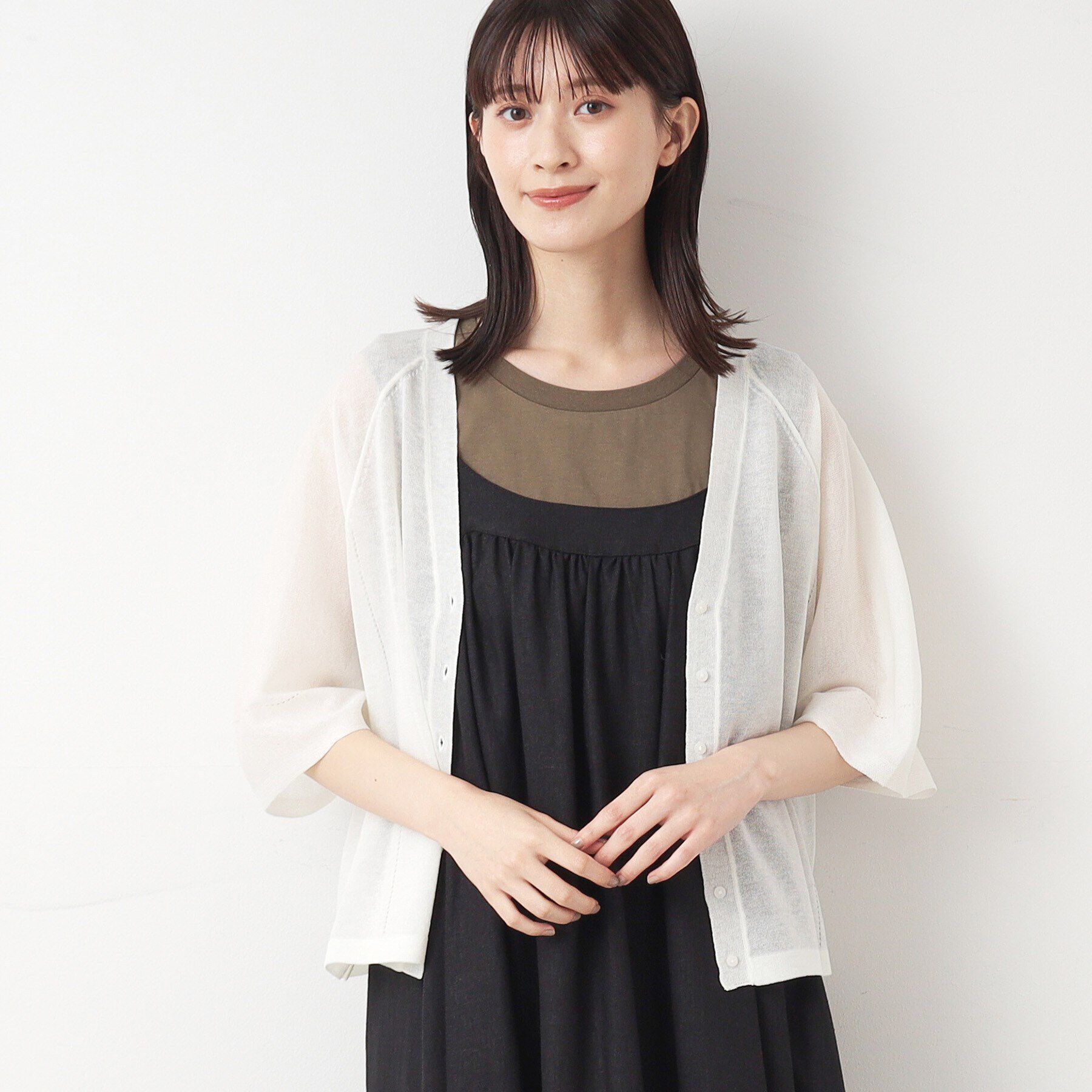 Dessin「【洗える】ランタンスリーブカーディガン」|カーディガン|ホワイト(001)