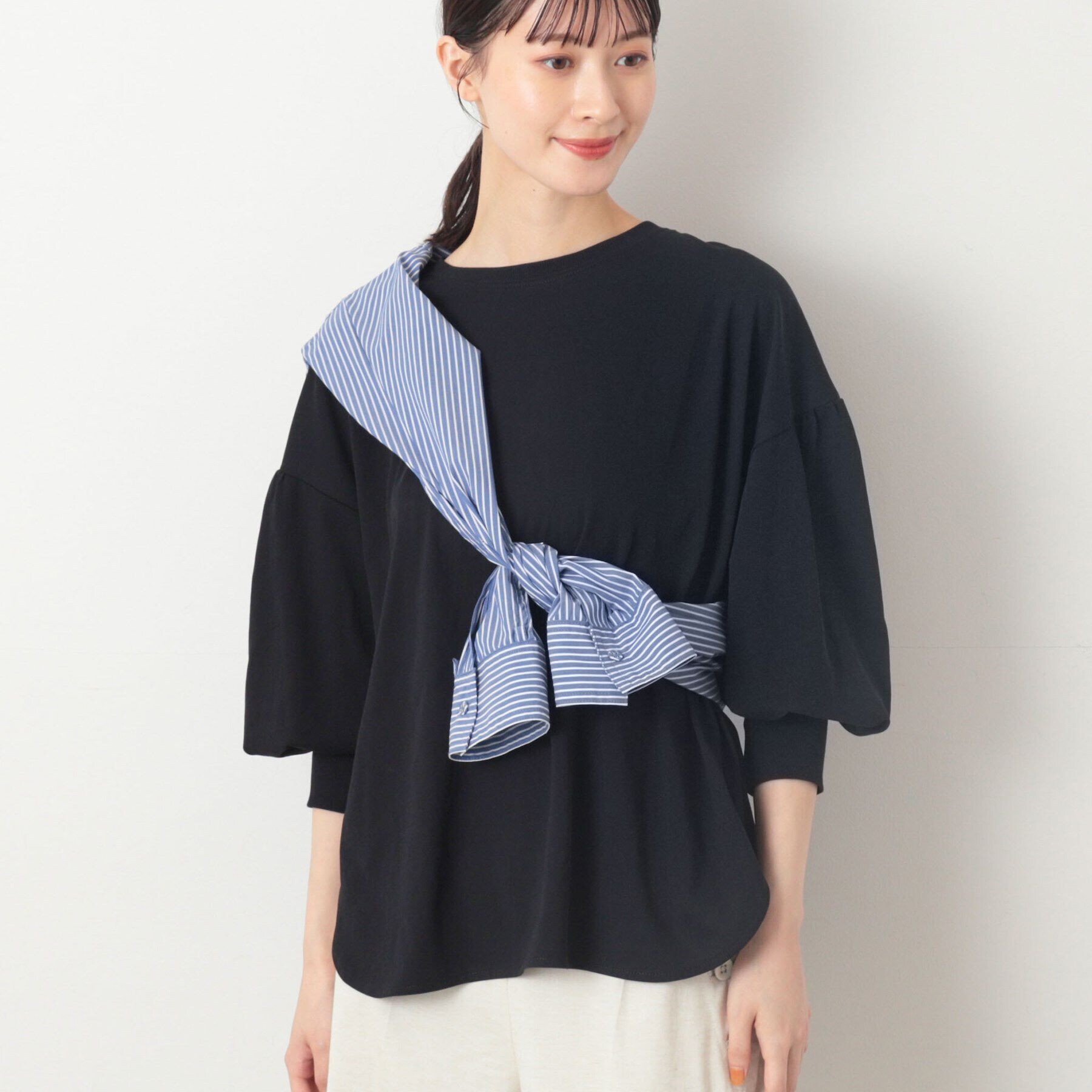 Dessin「【洗える】ギャザースリーブカットソー」|Tシャツ・カットソー|ブラック(019)