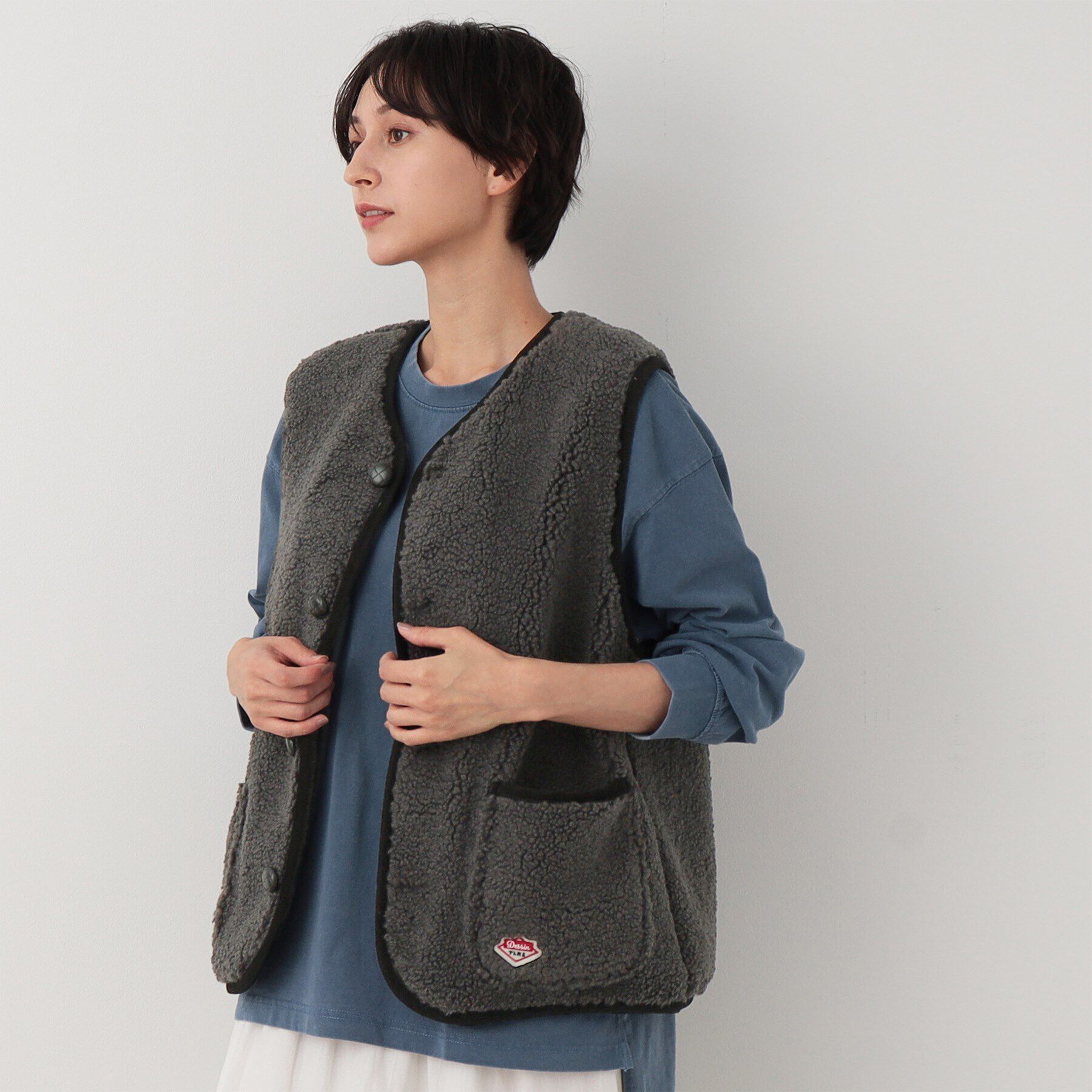 Dessin「【ユニセックス】ボタン付きボアベスト」|ベスト・ジレ|