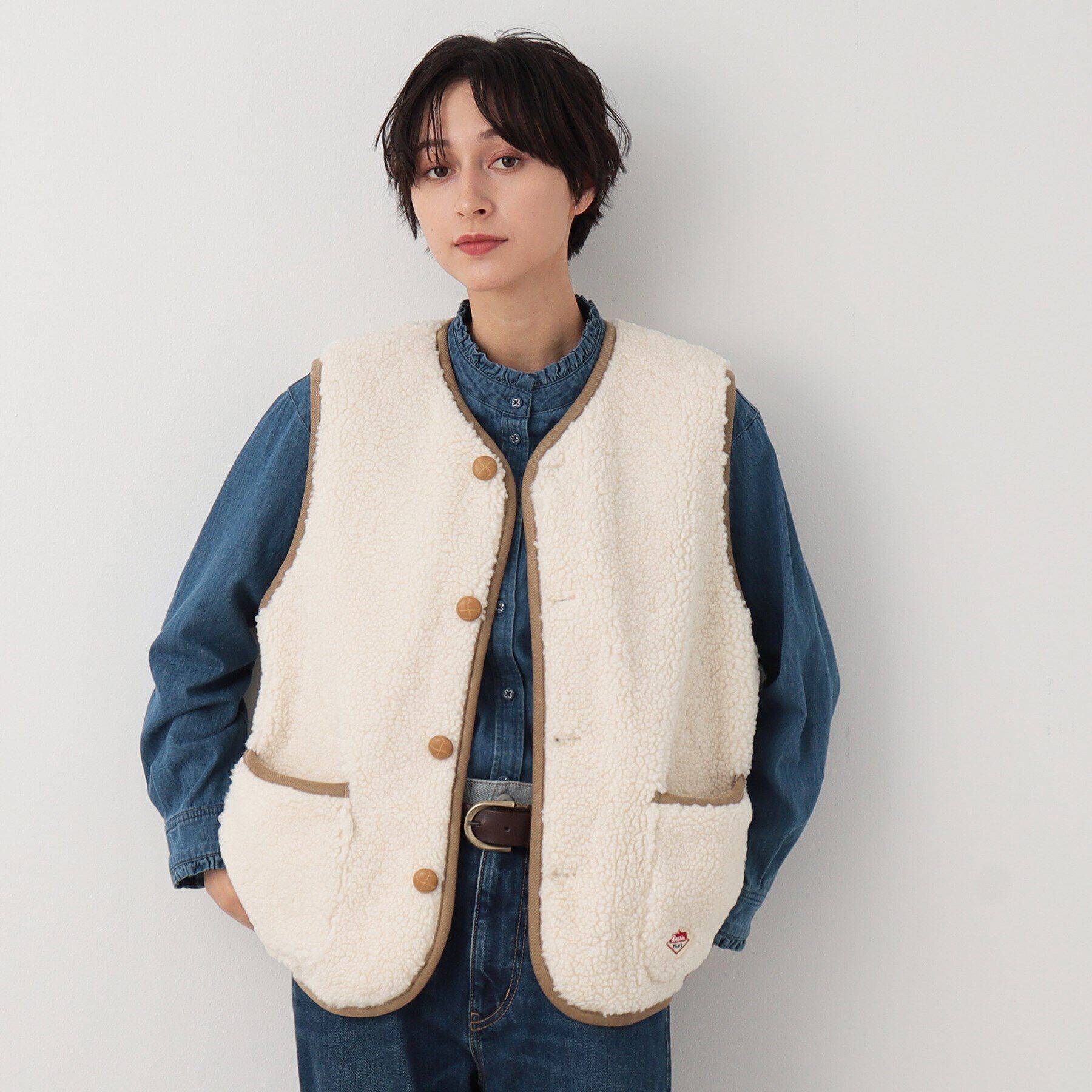 Dessin「【ユニセックス】ボタン付きボアベスト」|ベスト・ジレ|