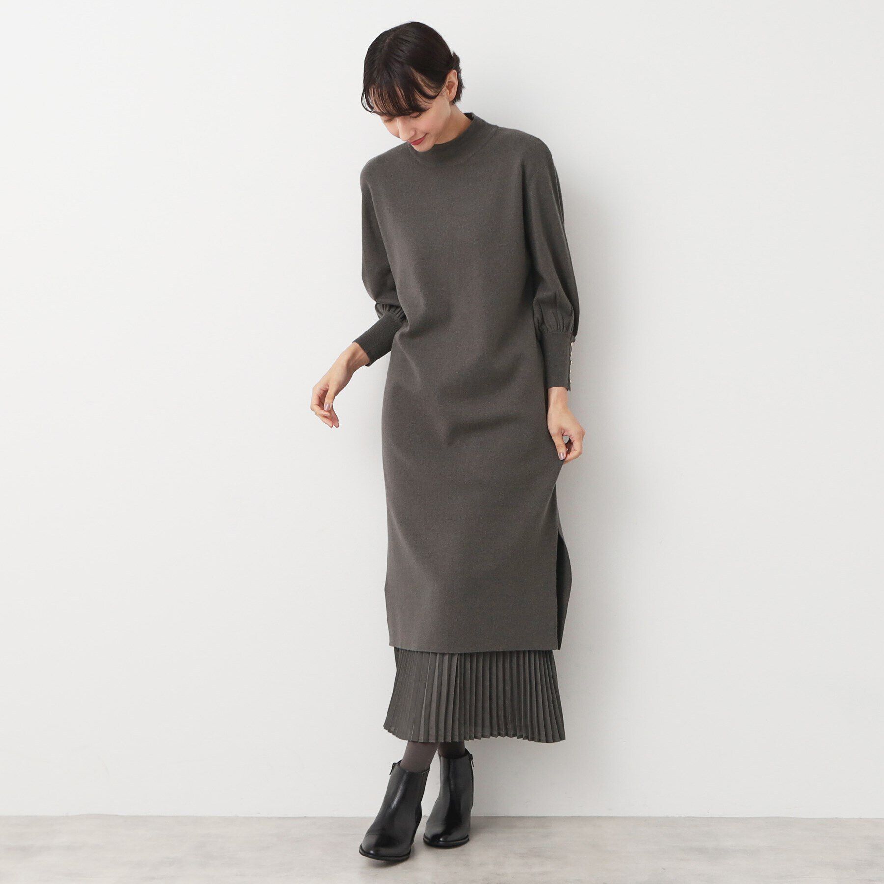 Dessin「【洗える】プリーツレイヤードニットワンピース」|ワンピース|