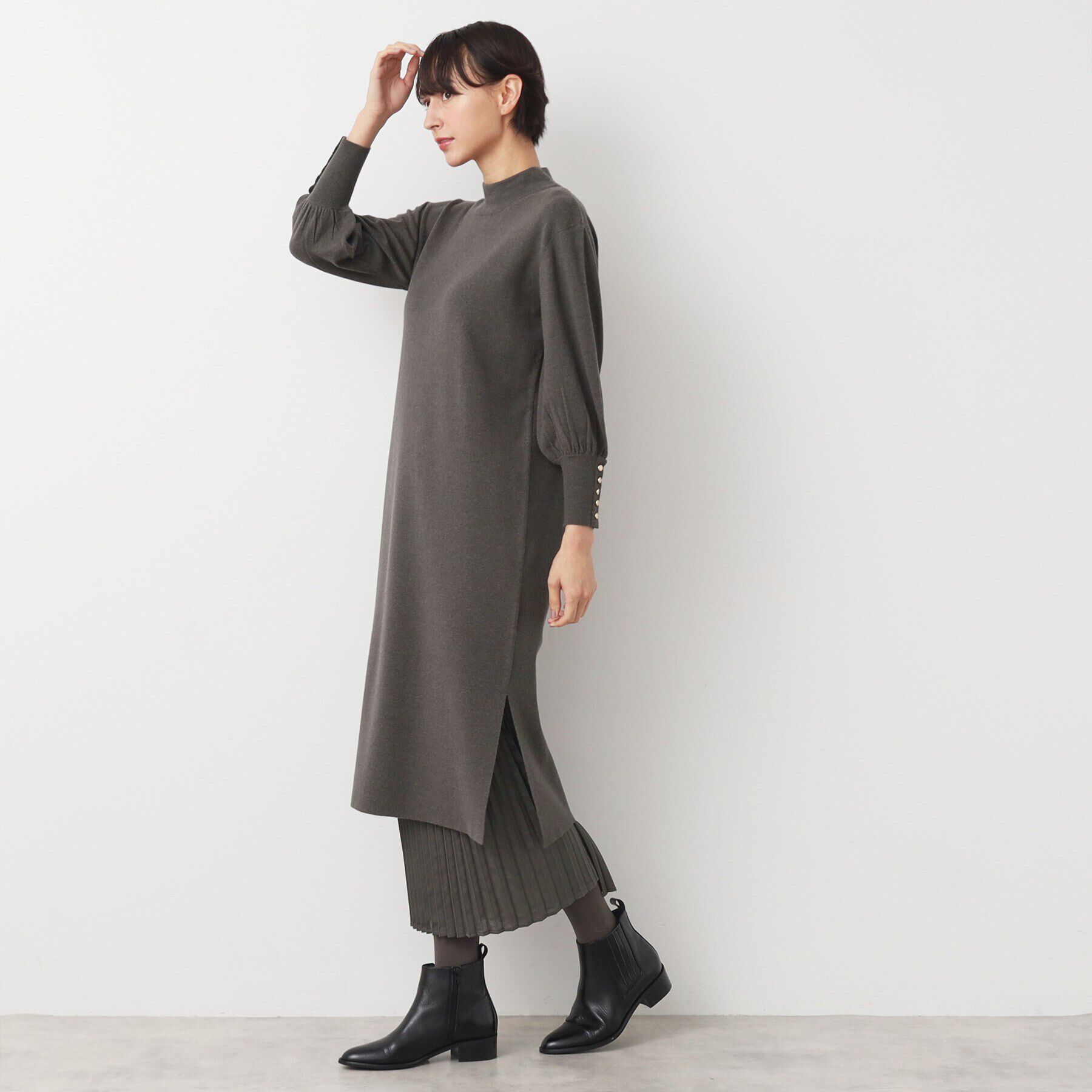 Dessin「【洗える】プリーツレイヤードニットワンピース」|ワンピース|