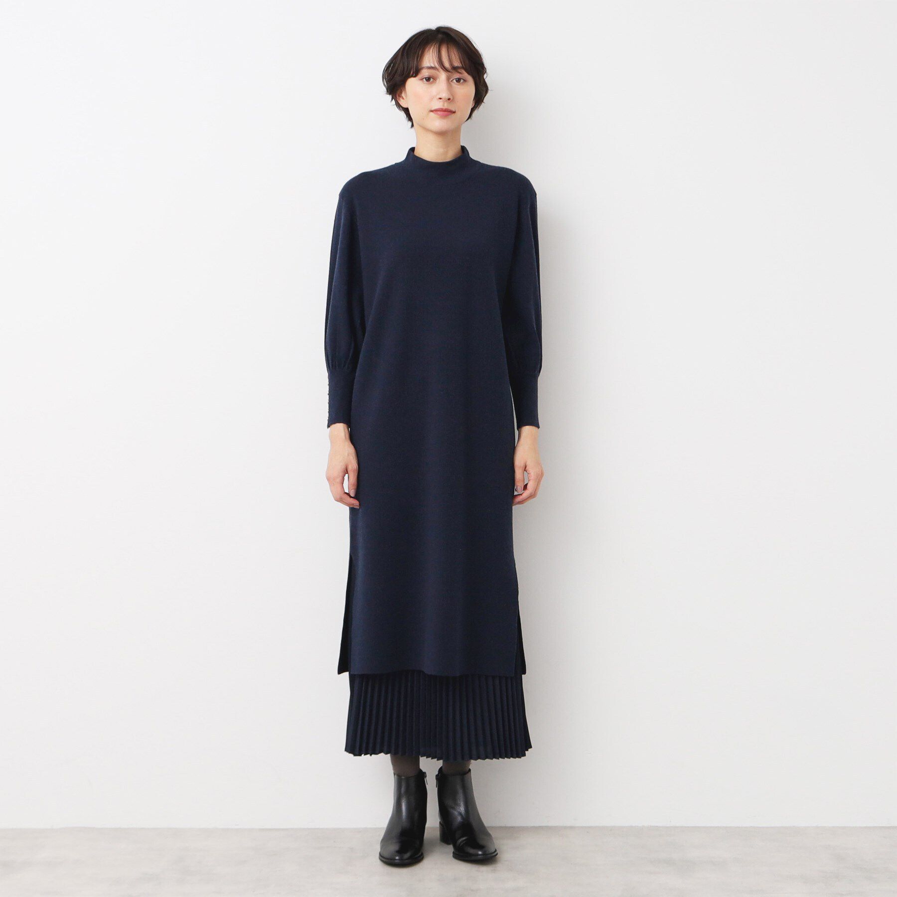 Dessin「【洗える】プリーツレイヤードニットワンピース」|ワンピース|