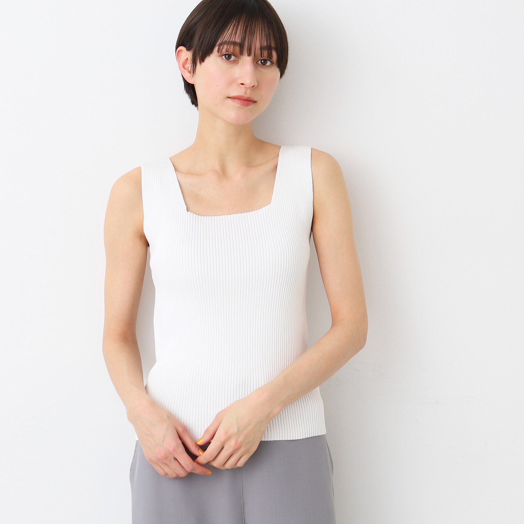 Dessin「【洗える】ニットリブタンクトップ」|キャミソール|ホワイト(002)