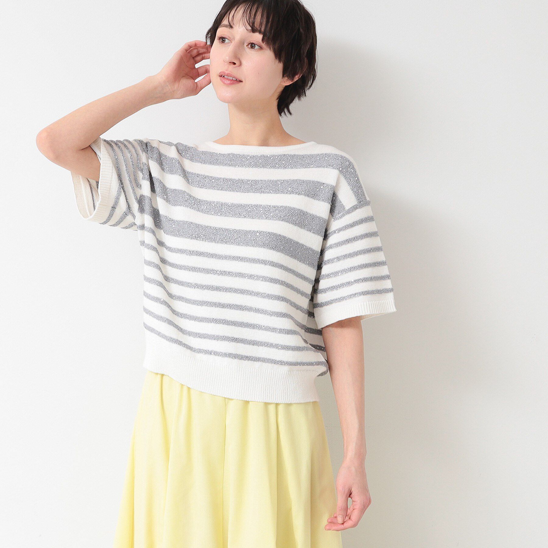 Dessin「【洗える】スパンコールラメボーダーニット」|ニット・セーター|