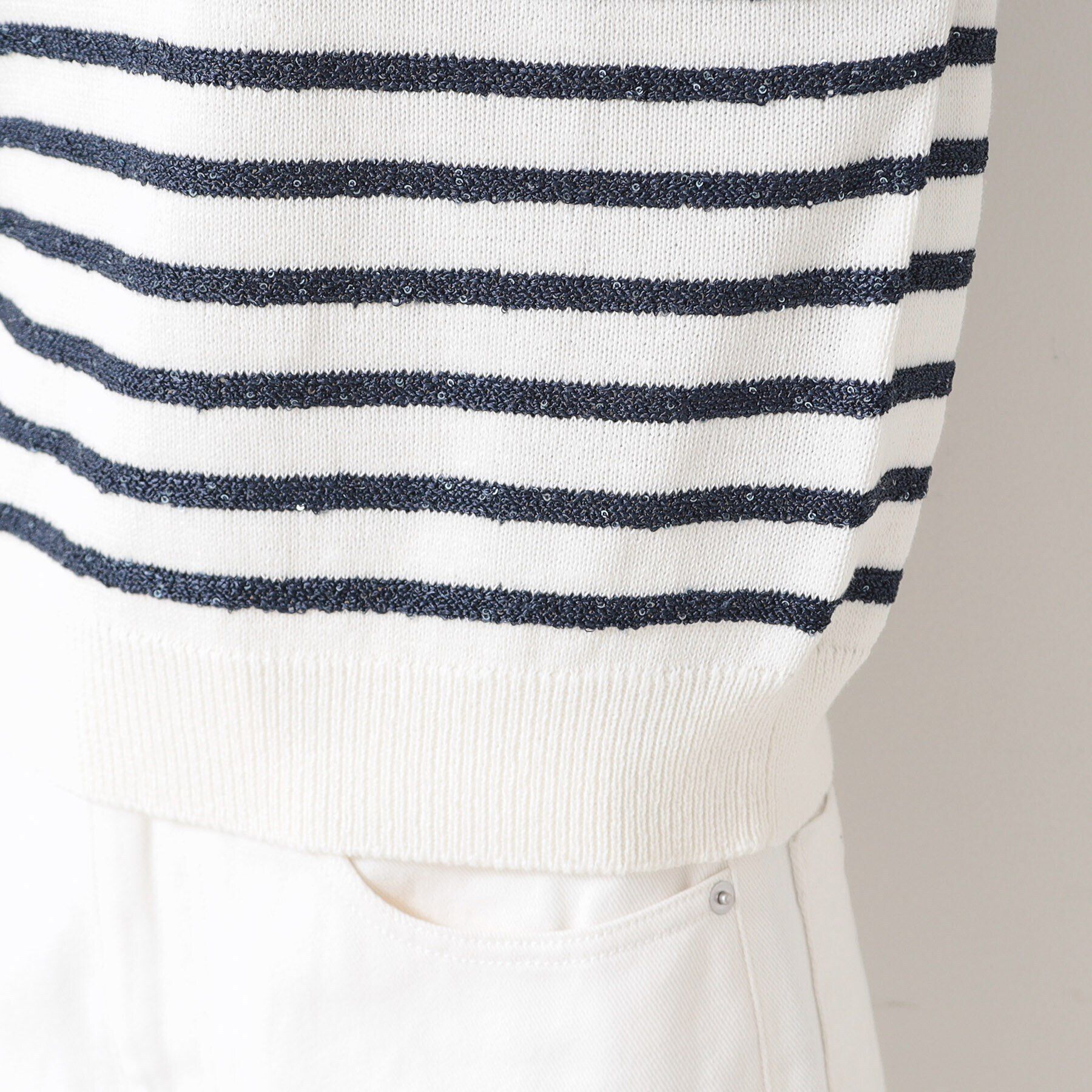 Dessin「【洗える】スパンコールラメボーダーニット」|ニット・セーター|