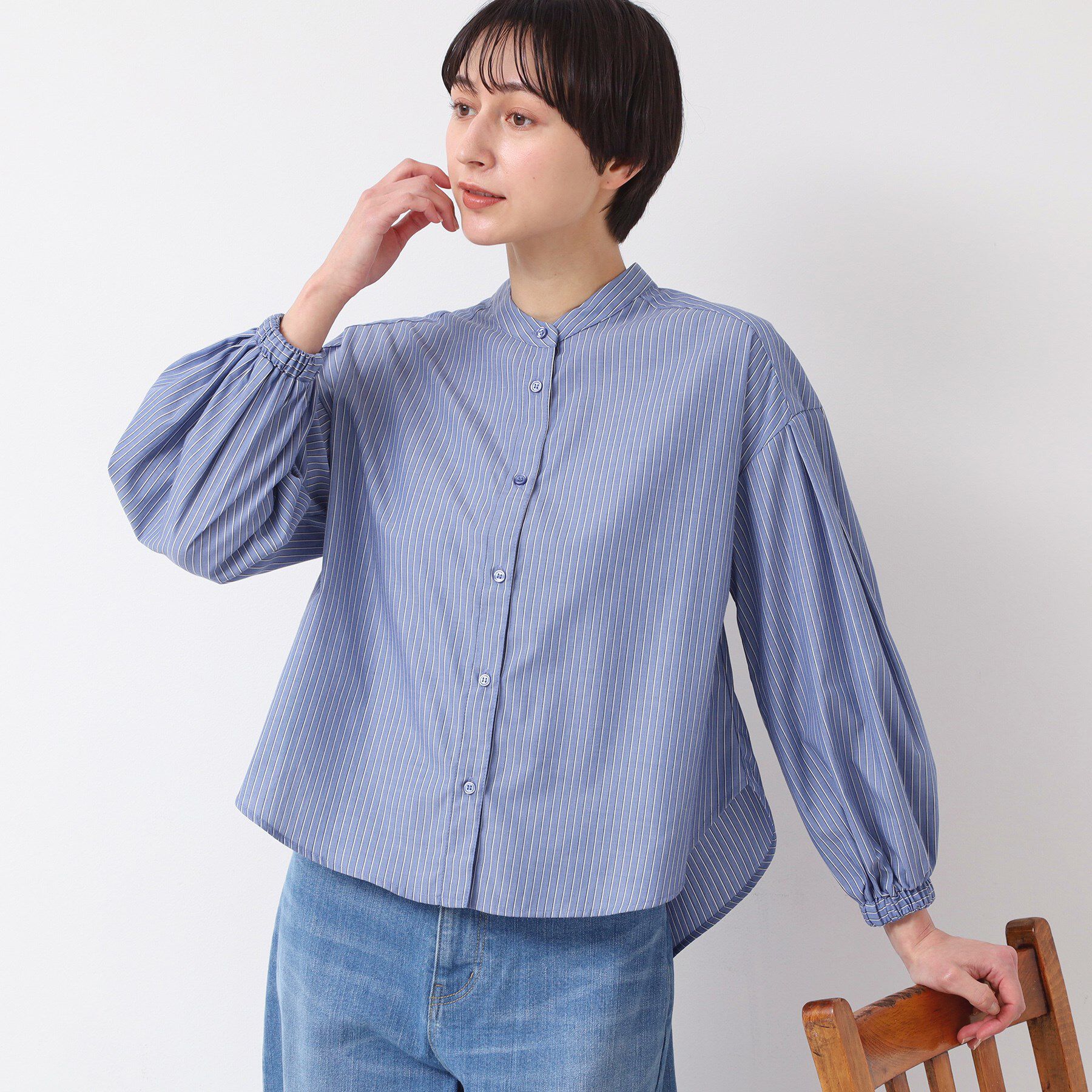 Dessin「【洗える・4サイズ展開】バンドカラーシャツ（XS～L）」|シャツ・ブラウス|ブルー(392)