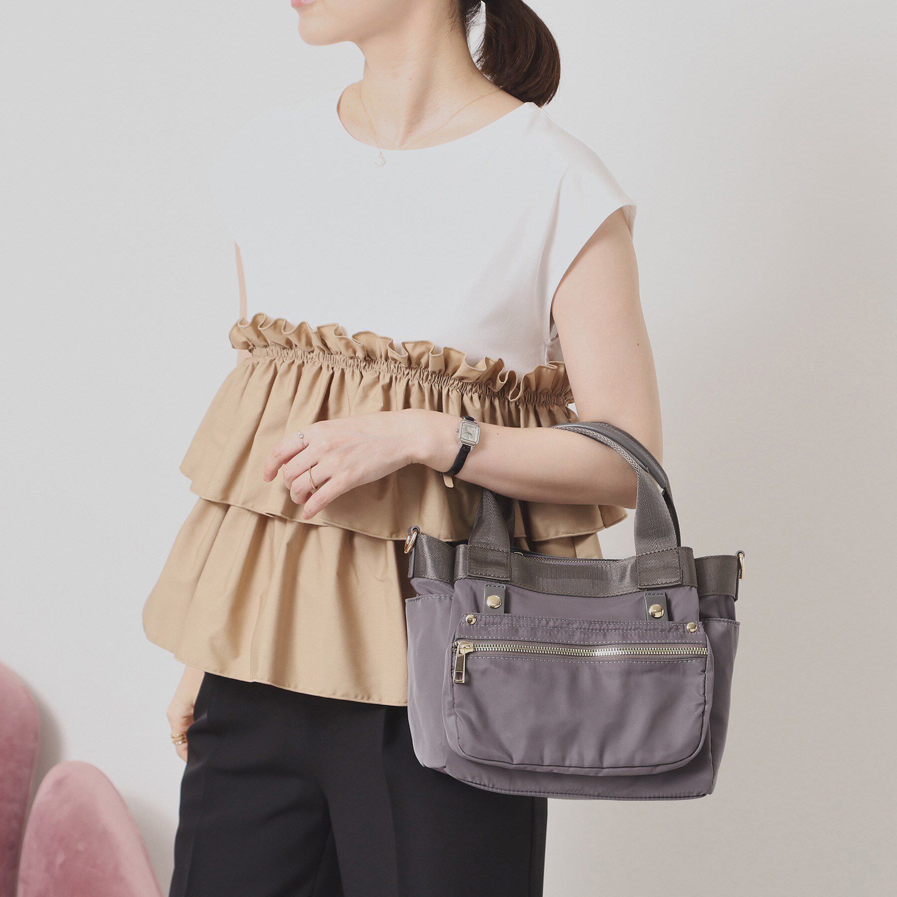 ITS&rsquo;DEMO「着脱ポケット2WAYミニトート」|ハンドバッグ|チャコールグレー(0