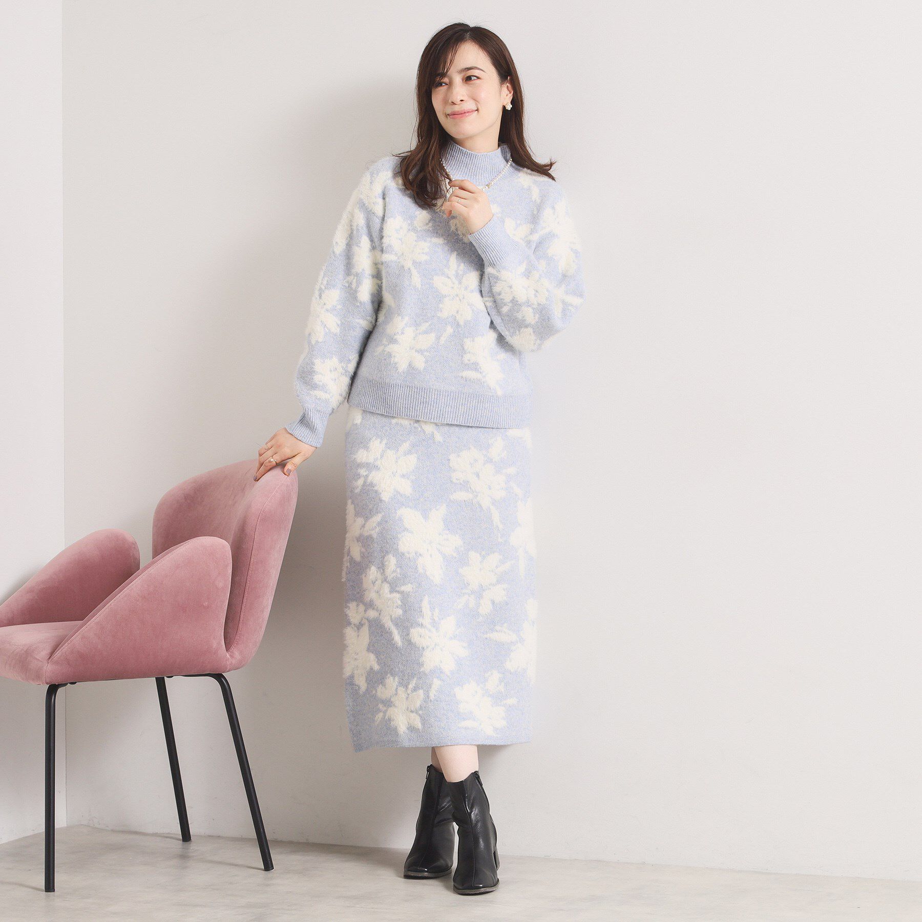 ITS&rsquo;DEMO「【手洗い可／セットアップ可】花柄フェザージャカードニット」|ニット・セーター|