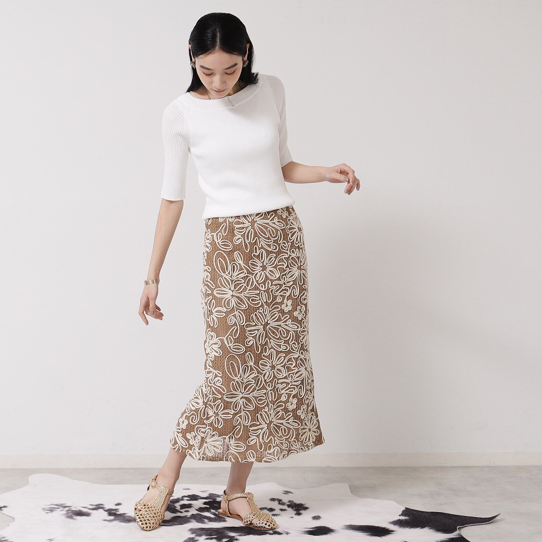 SunaUna「【接触冷感／アンサンブル可】パール調パーツ付きニット」|ニット・セーター|