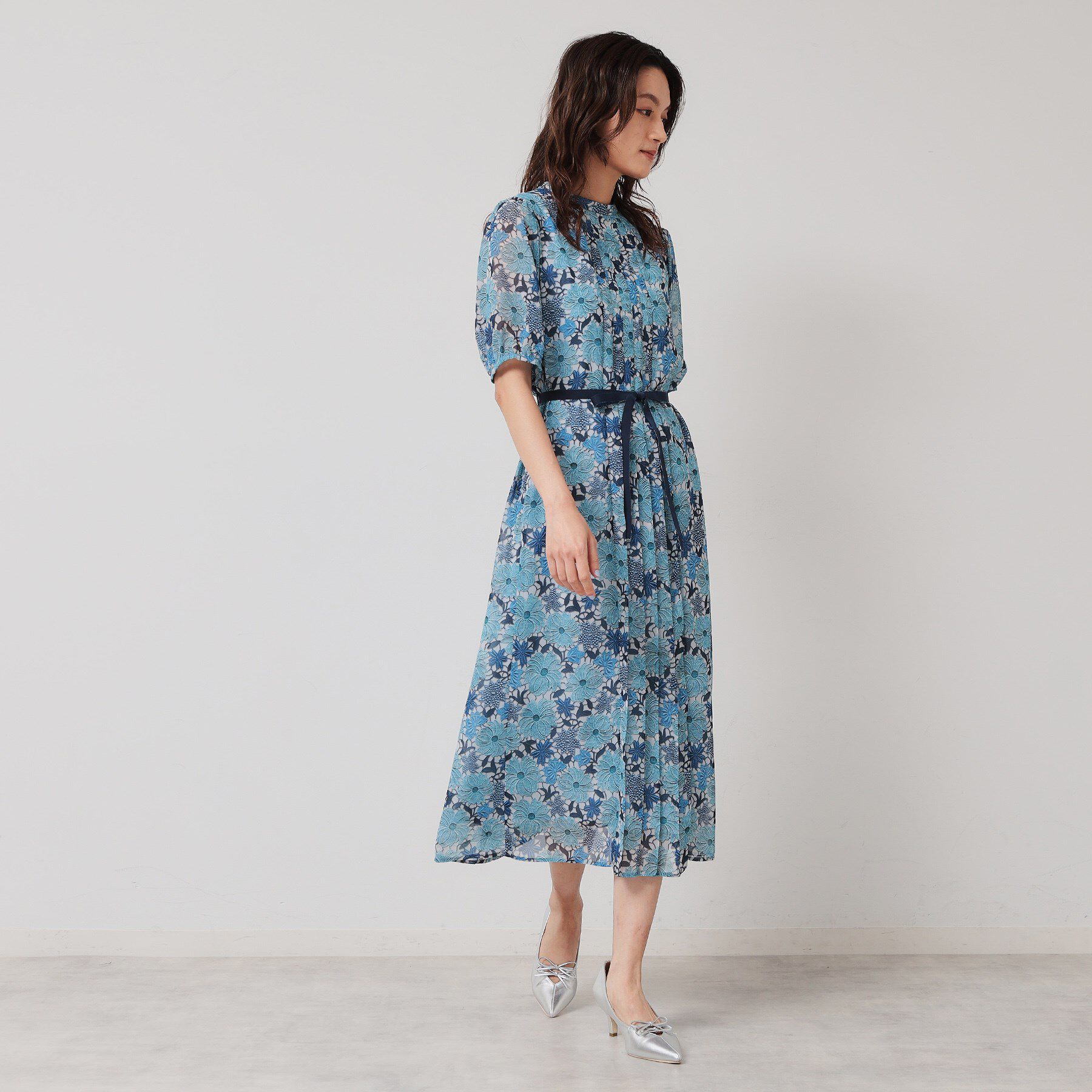 SunaUna「【完売間近／&yours project】レース柄プリーツワンピース」|ワンピース|ブルー(191)