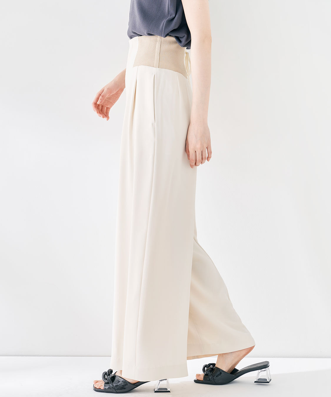 COCO DEAL「コルセットリブワイドパンツ」|スラックス|