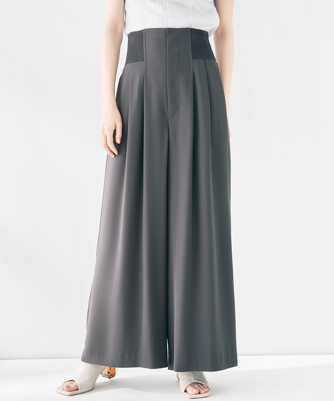 COCO DEAL「コルセットリブワイドパンツ」|スラックス|