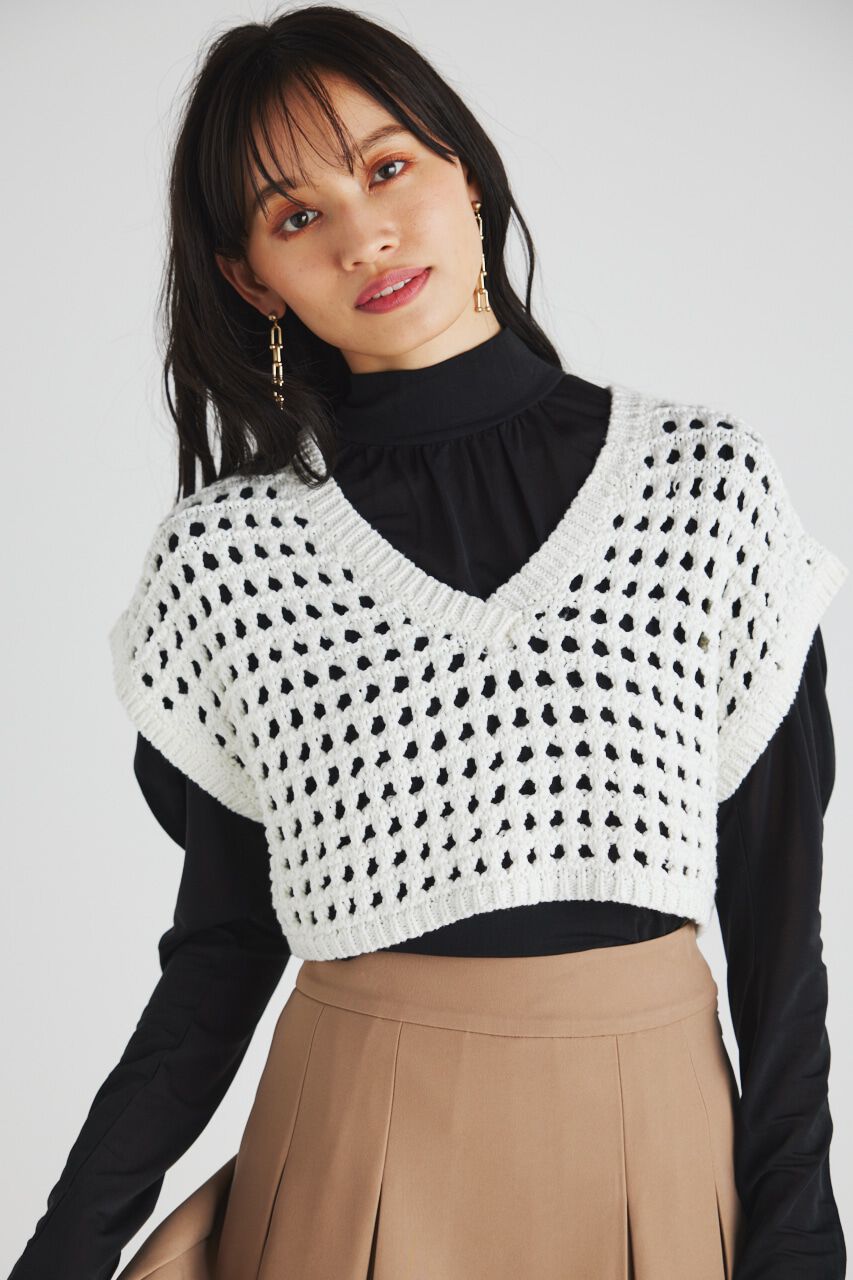 rienda「クロップドベストKnit TOP」|ニット・セーター|WHT