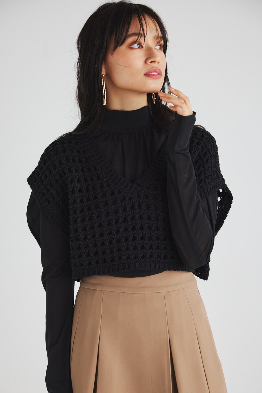 rienda「クロップドベストKnit TOP」|ニット・セーター|BLK