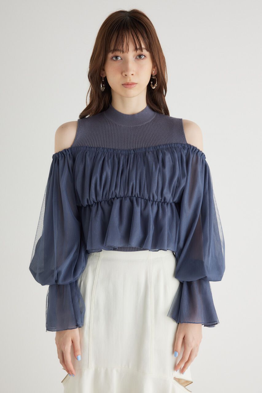 rienda「ペプラムチュールコンビKnit TOP」|ニット・セーター|