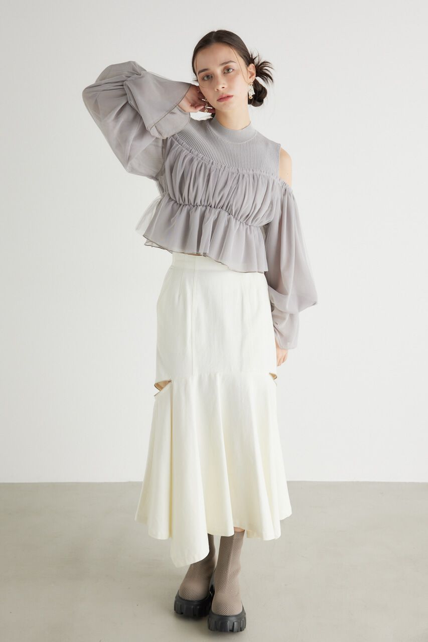 rienda「ペプラムチュールコンビKnit TOP」|ニット・セーター|