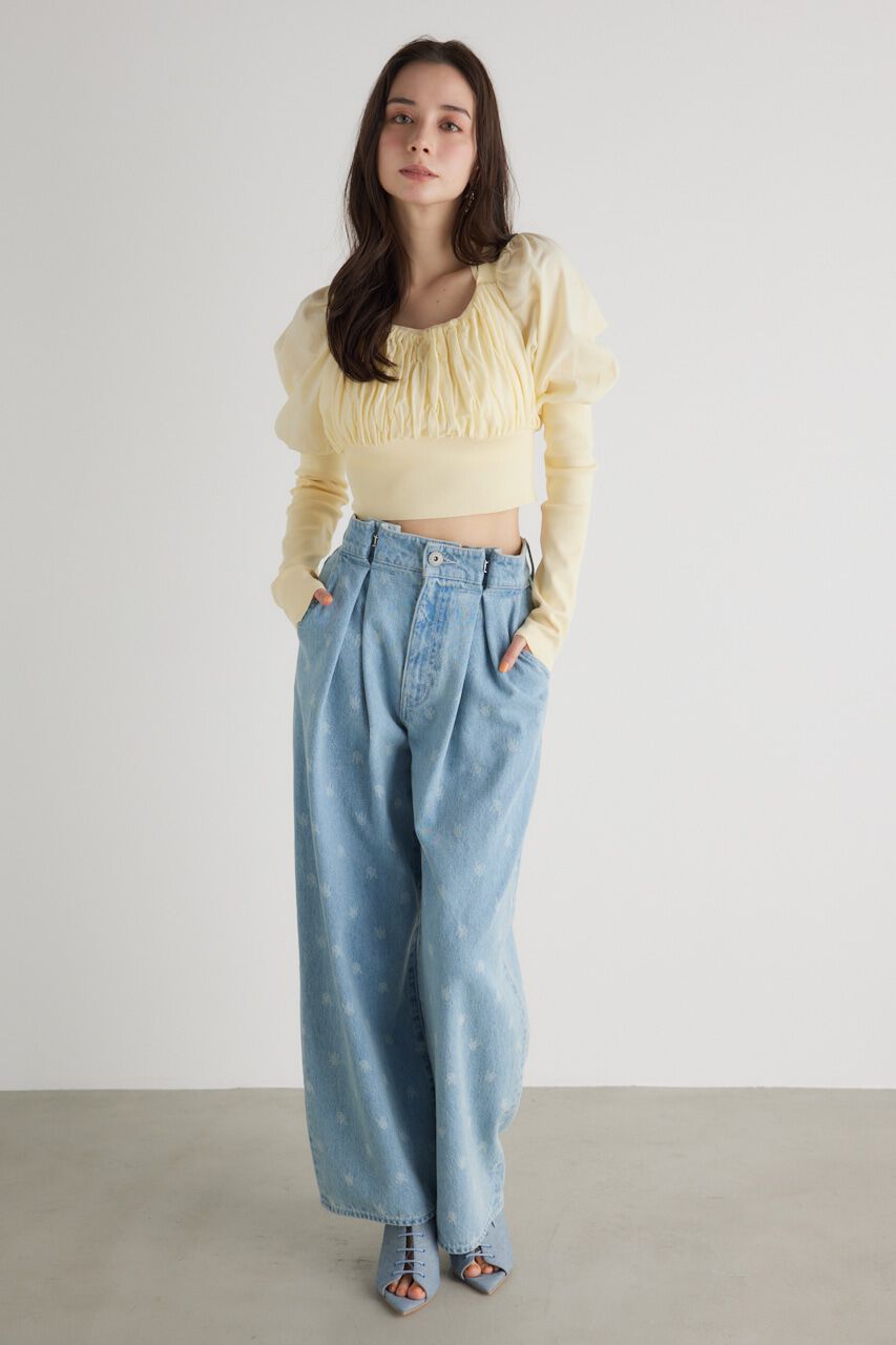 rienda「バストギャザークロップドKnit TOP」|ニット・セーター|