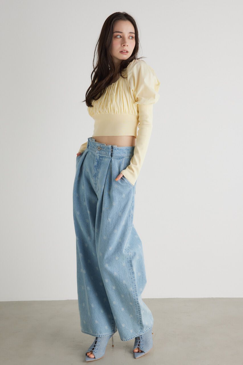 rienda「バストギャザークロップドKnit TOP」|ニット・セーター|