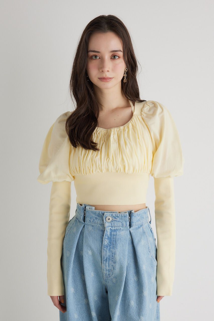 rienda「バストギャザークロップドKnit TOP」|ニット・セーター|