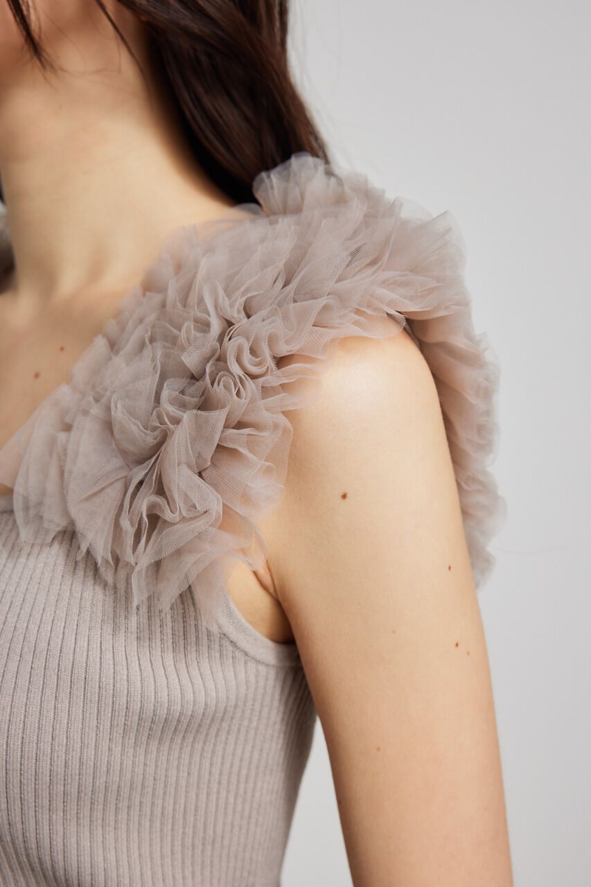 rienda「ショルダーチュールコンビKnit TOP」|タンクトップ|